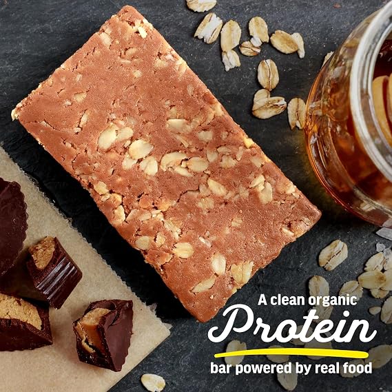 Kates Real Food Organic Protein Bars (Peanut Butter Cup, 2.2 oz, Pack of 12) Plant Based Protein Bars - Gluten Free, Soy Free, Non GMO, Whole Grains, and All Natural