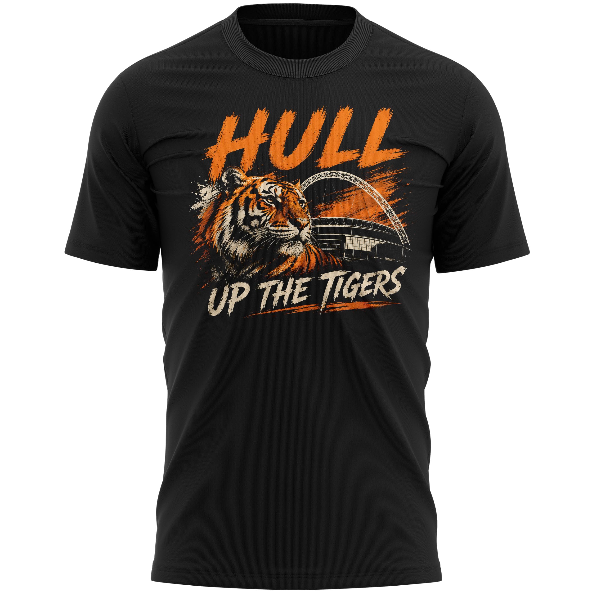 Mens Hull T Shirt - Up The Tigers Stadium Tee Black Amber Football Supporters Top City Going Up, XL, Black