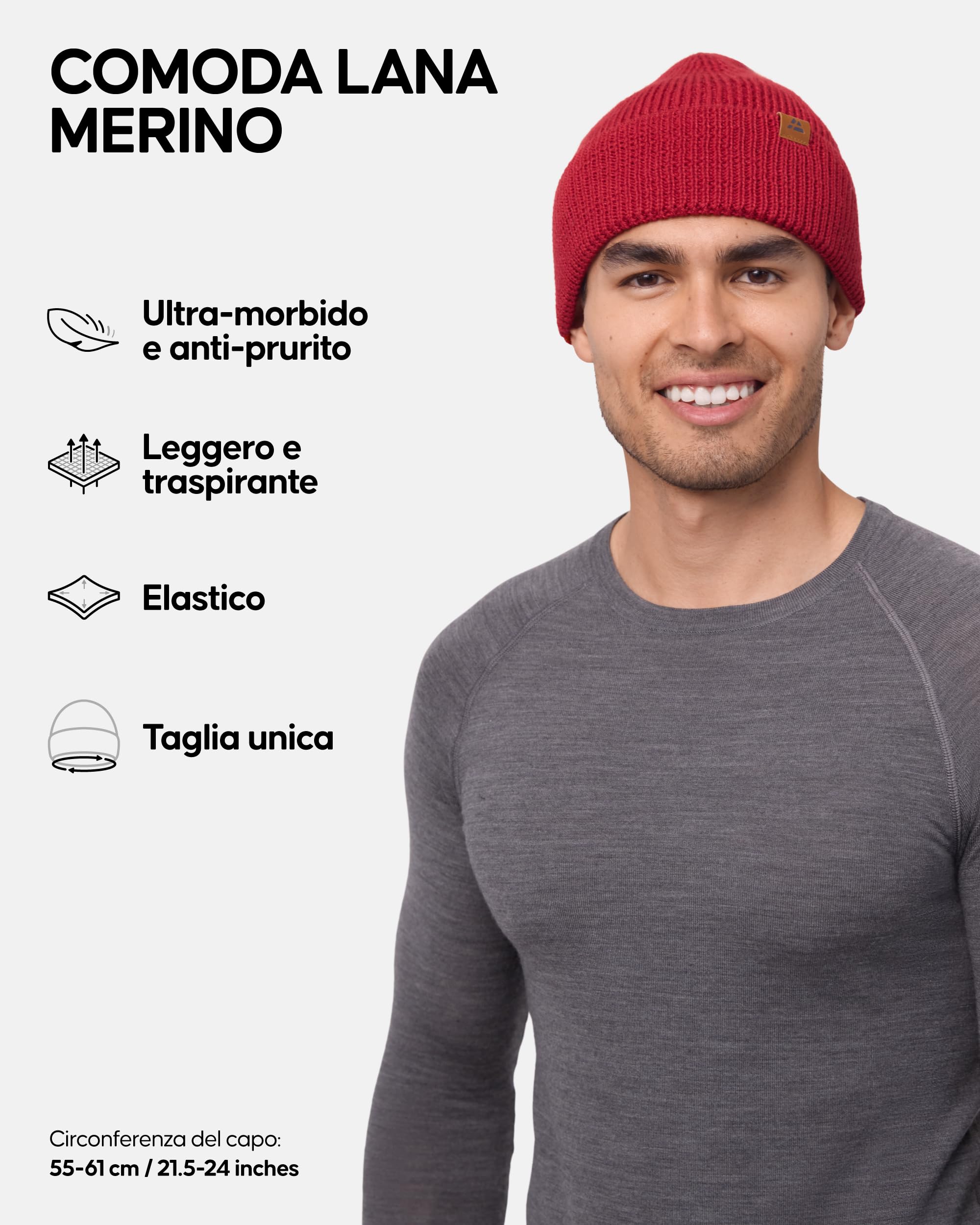DANISH ENDURANCE Cappello Lana Merino, Berretto Uomo Donna Invernale, Beanie in Maglia Termica