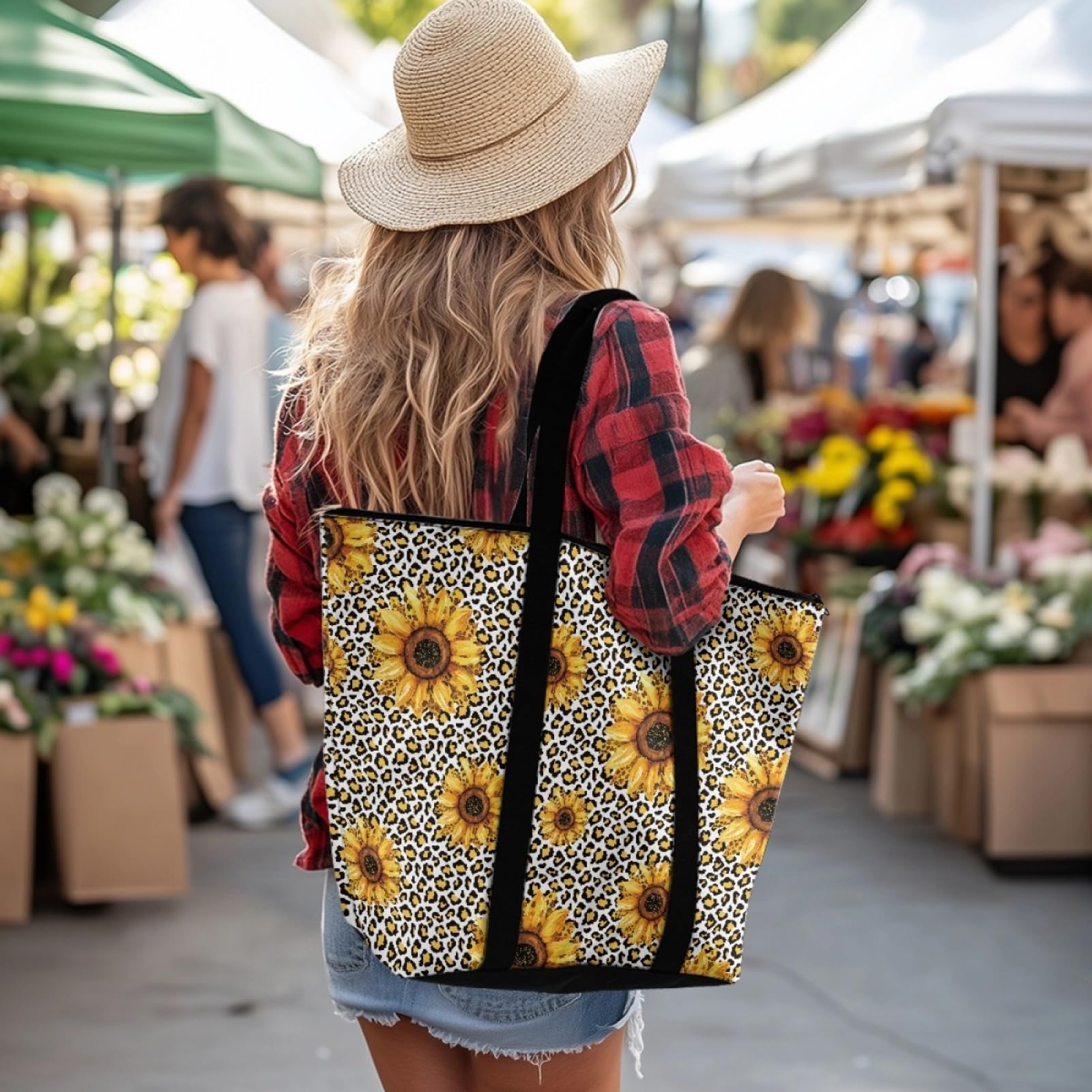 Tote Bag Tela Bolsas de Tela Poliéster Bolso de Mano de Mujer Reutilizable Bolsa Compra Plegable Tote Bag Cremallera Bolso Viaje Duradero Totebag