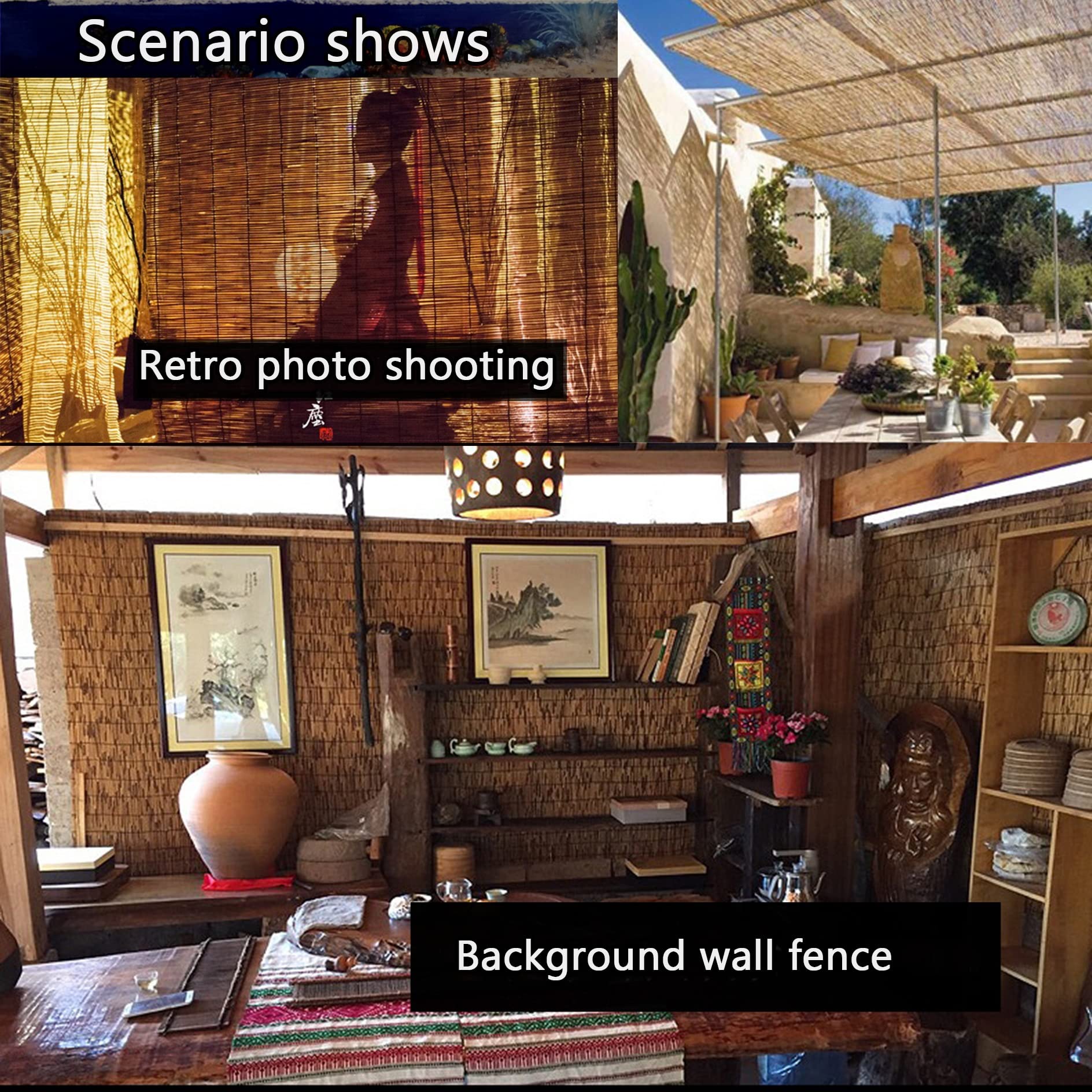 Recinzione in bambù naturale, ecologica, per la privacy, per balconi, giardini, cortili, pannelli per esterni, per patio, piscina, copertura in paglia