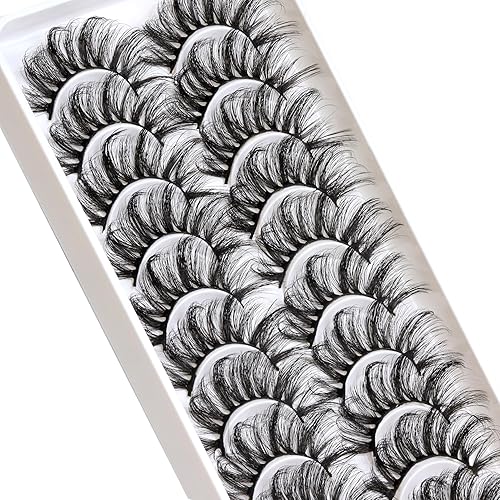 Miniatura 6 de Veleasha - Pestañas postizas espesas y tenues de visón sintético, 10 pares de pestañas postizas cruzadas de 0.9pulgadas de largo (22mm), para