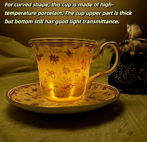 Miniatura 7 de GOMMO Juego de taza de té y platillo floral de estilo vintage para 1, elegante taza de té de porcelana fina inglesa, taza de café con leche de