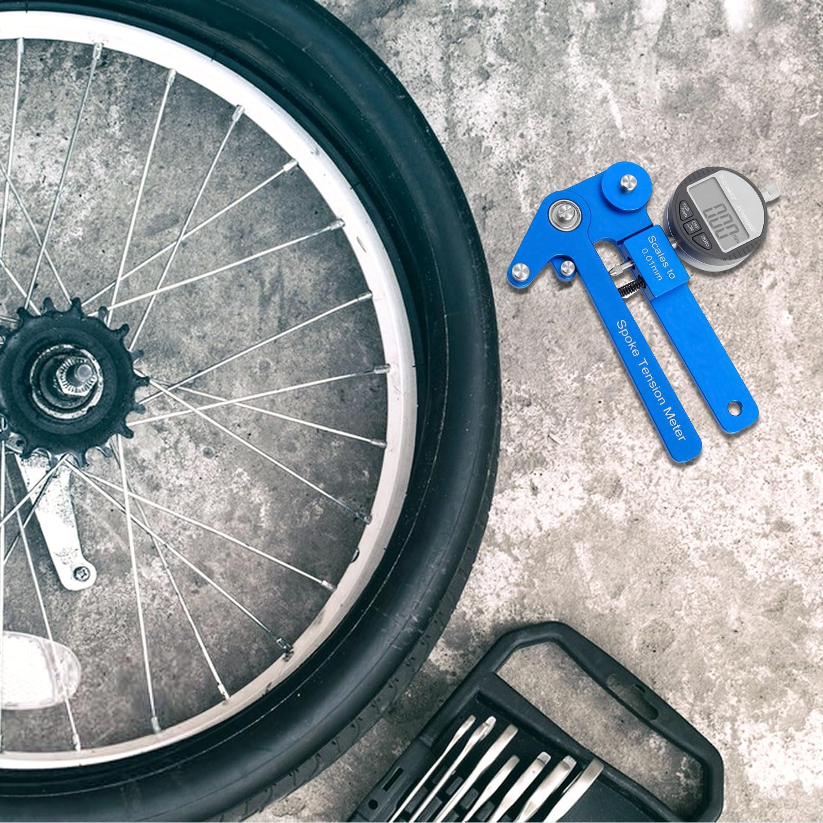 Fahrrad-Speichen-Spannungsmesser, Aluminiumlegierung, hohe Präzision, genaue Anzeige, Fahrrad-Speichenspannungsmesser mit Fahrradspeichenschlüssel-Werkzeug