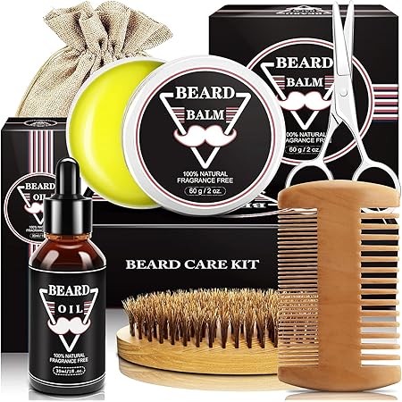 Valentines Day Gifts for Men - Beard Grooming Kit with Beard Oil Beard Balm Beard Brush Beard Comb Beard Scissor - Men Stocking Stuffers - Mens Gifts - Gifts for Men Dad Him Boyfriend Husband Brother