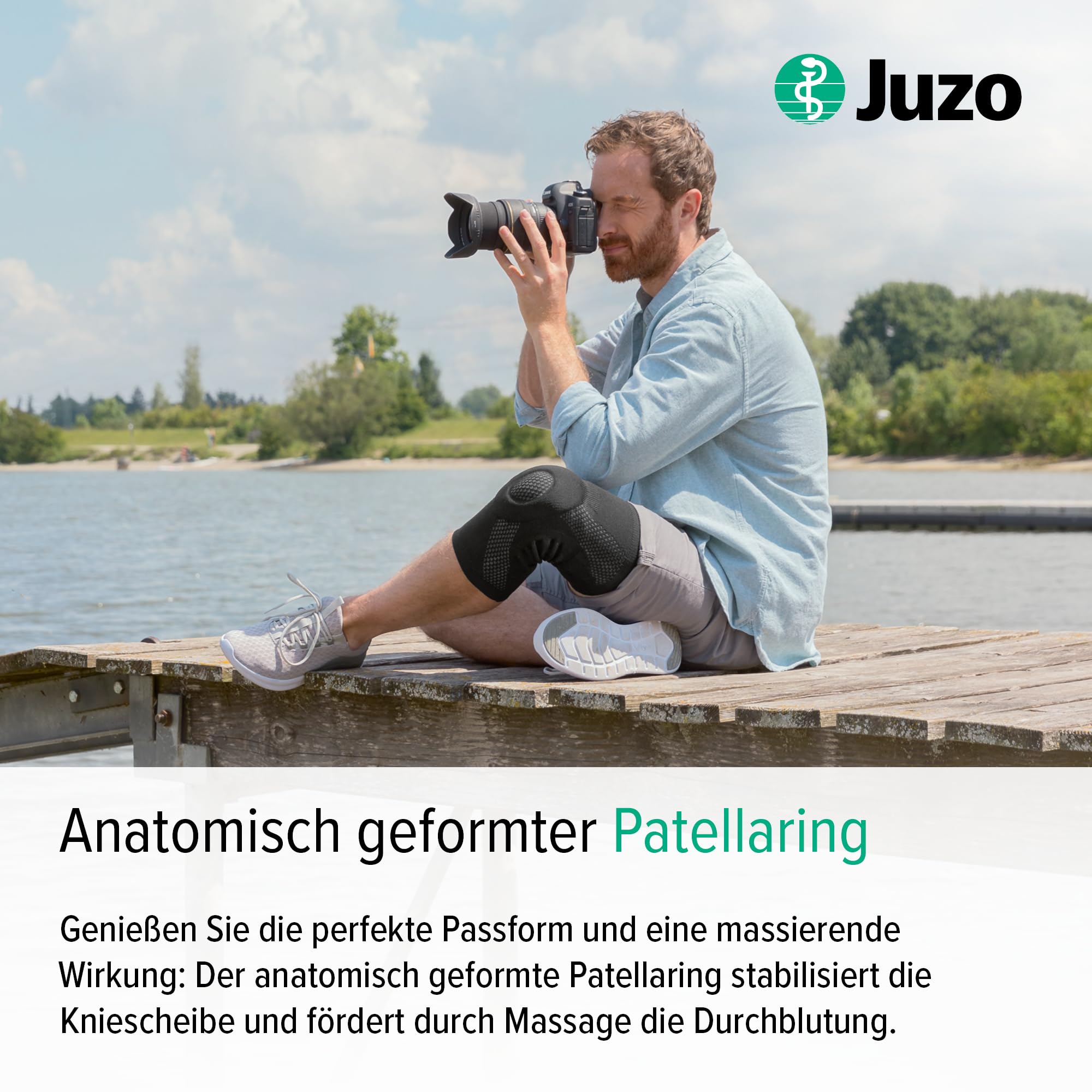 Juzo JuzoFlex Genu Xtra Kniebandage, atmungsaktive Kompressionsbandage mit Patellaring & Komfortzone, bei Meniskus, Arthrose & Sport, für Damen & Männer