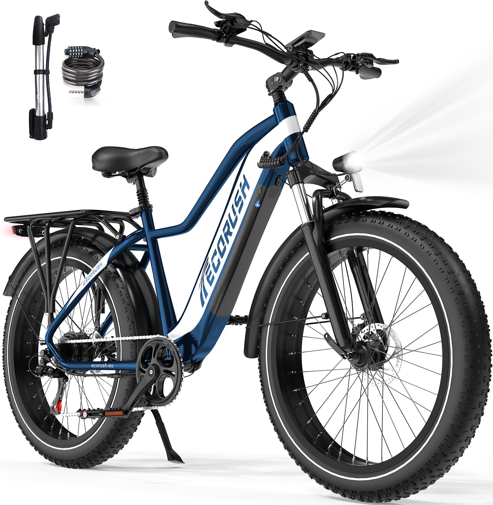 Vélo Électrique, Velo Electrique Homme Équipé d'une Batterie 48V 13AH/20AH, Pneus Fat De 26 * 4.0 Pouces, Moteur De 250W & 25KM/H, avec Un Dérailleur À 7 Vitesses, Portée maximale 100 KM/150KM