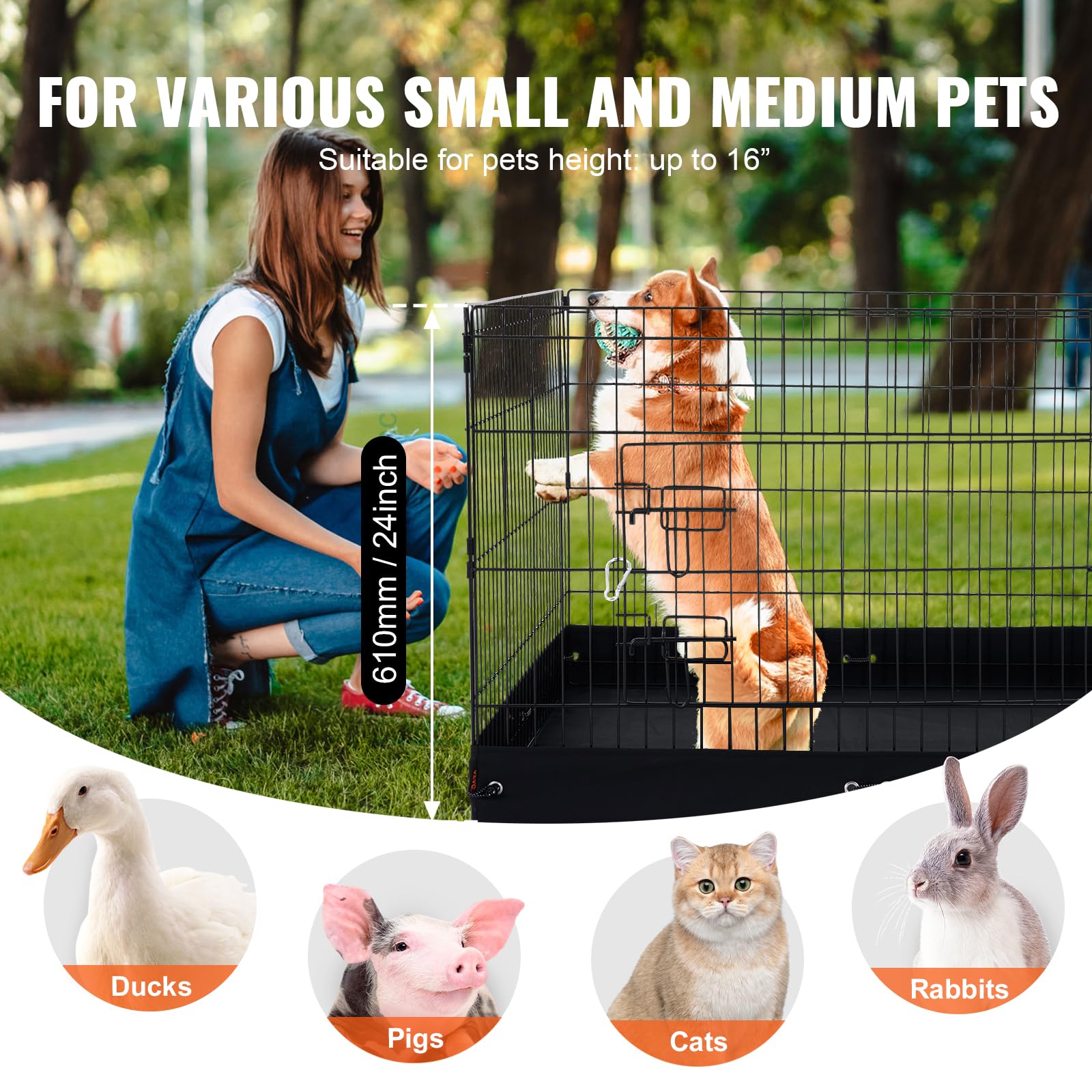 VEVOR Recinto per Cani, Confezione da 4 Pannelli 610 x 910 mm Recinto da Addestramento Pieghevole in Metallo, Recinto per Cani da Interno Esterno con Porta, Copertura Superiore e Imbottitura Inferiore