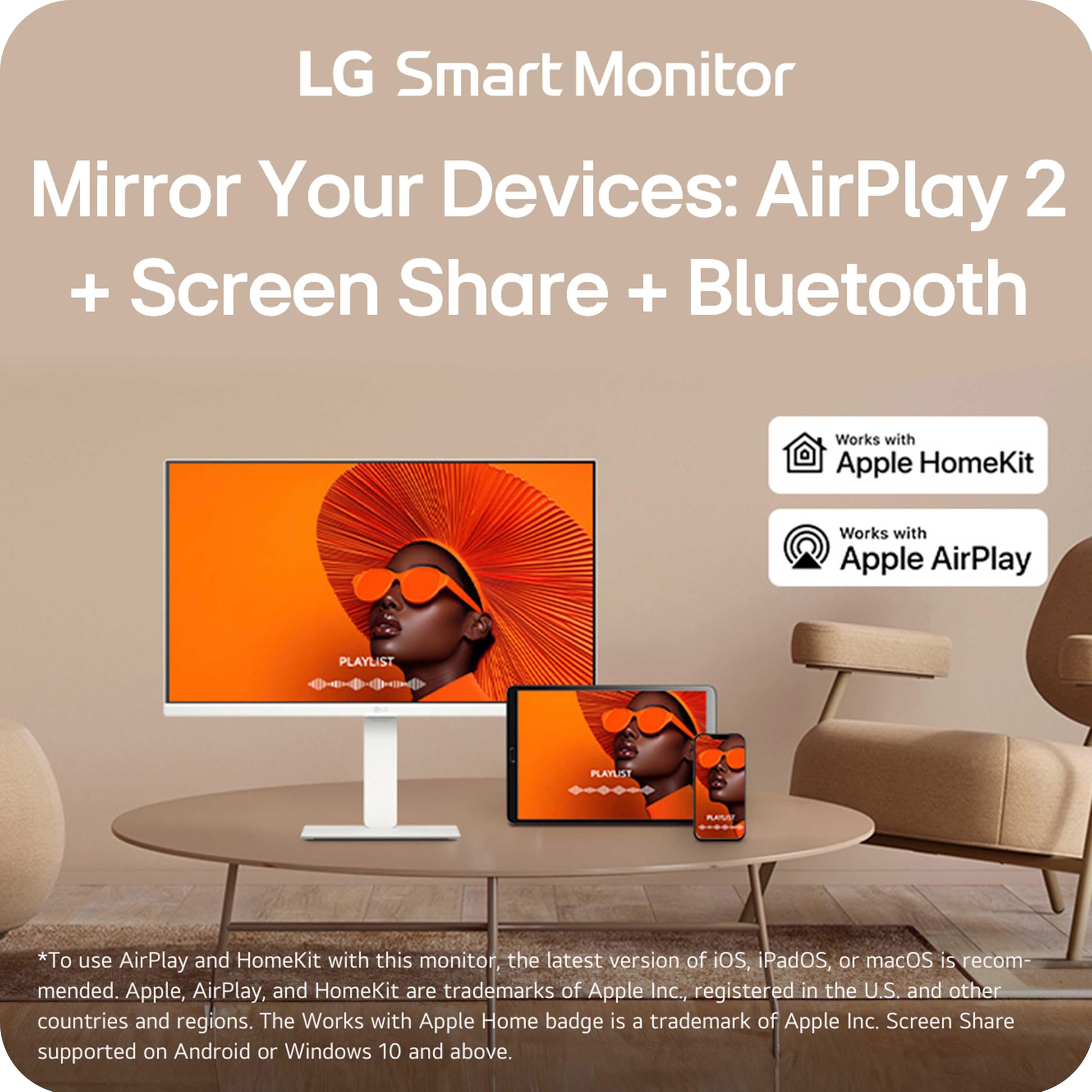 LG 27U730SA-W 27-Inch Smart 4K UHD (3840 x 2160) IPS Computer Monitor, HDR10, Built-in Speaker, Screen Share, Bluetooth, Remote Control, HDMI, USB Type-C PD 65W, Tilt/Height/Swivel/Pivot Stand, White — view 6