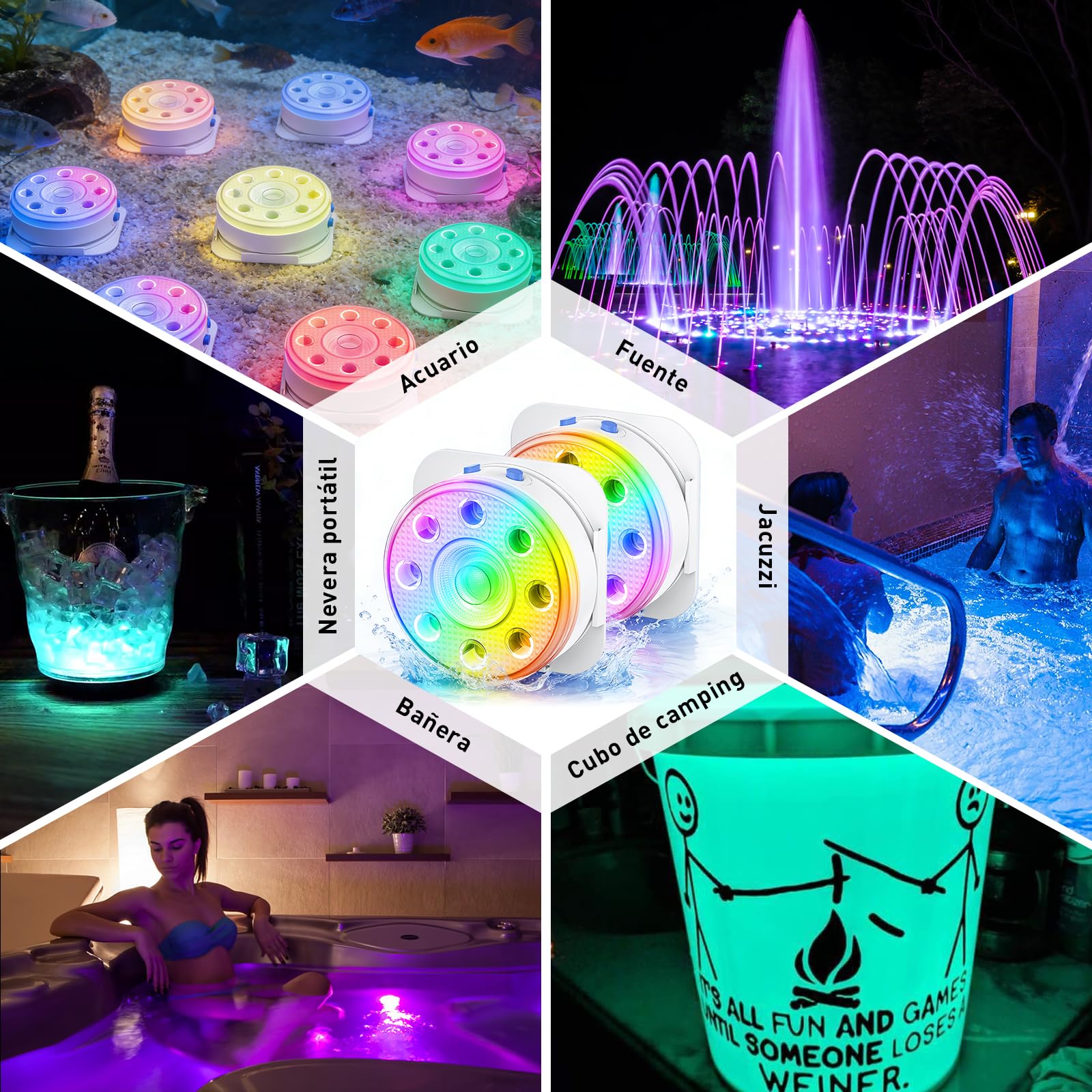 Luces para Piscina, Sumergible Recargable Luces LED Piscina Desmontable con Mando a Distancia, Iluminación Magnética Flotante LED RGB para Piscinas, Estanques, Fuentes, Acuarios (2 Pieza)