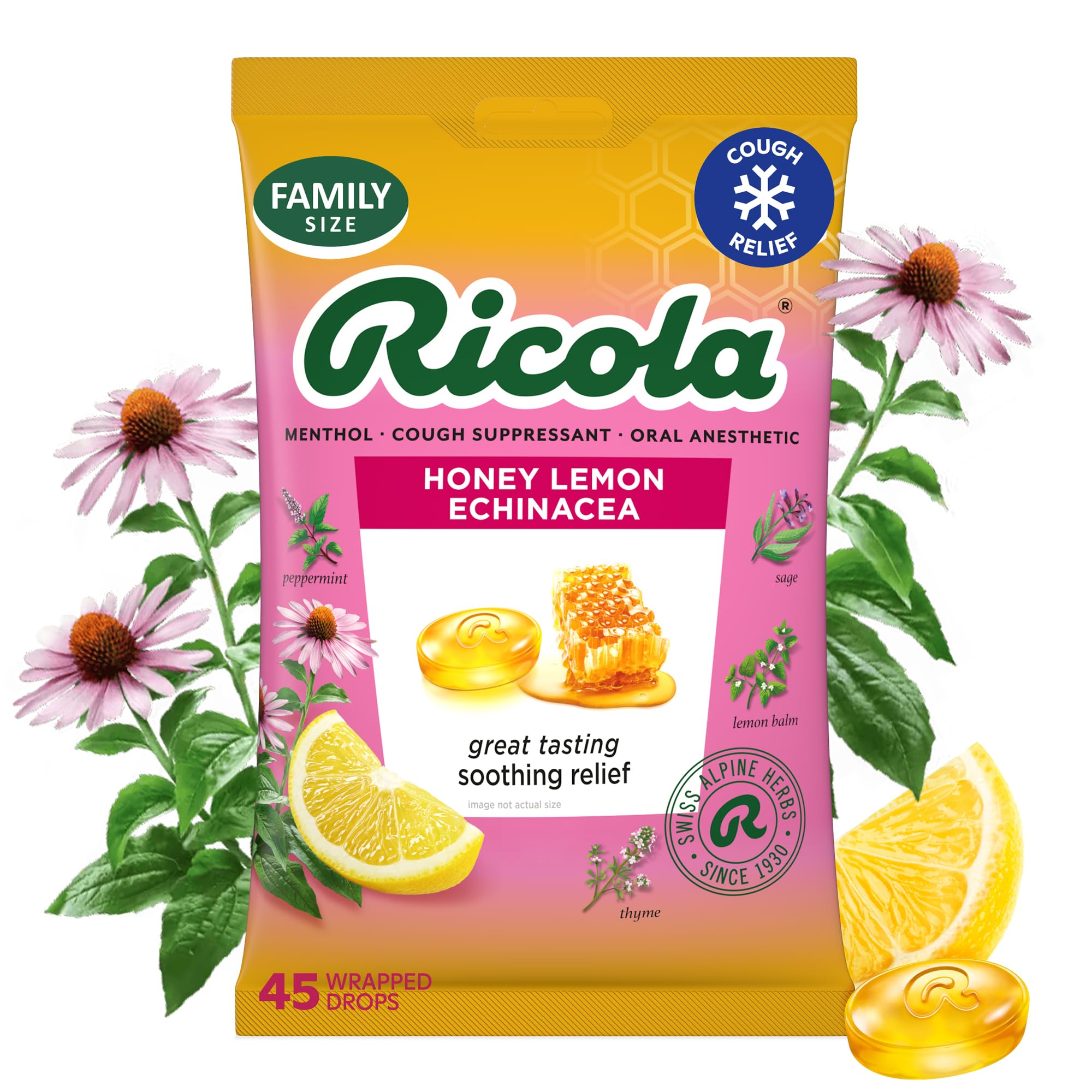 Ricola, Throat Drops Echinacea Honey Lemon, 45 Count