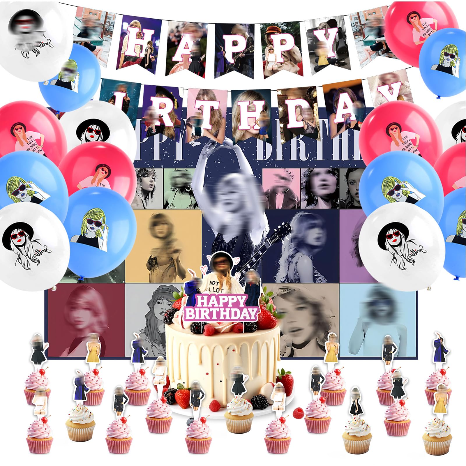 33PCS Tylr Birthday Decorations, Balloons Cake Toppers with Banner, Party Decorations for Kids Boys Girls — image 1