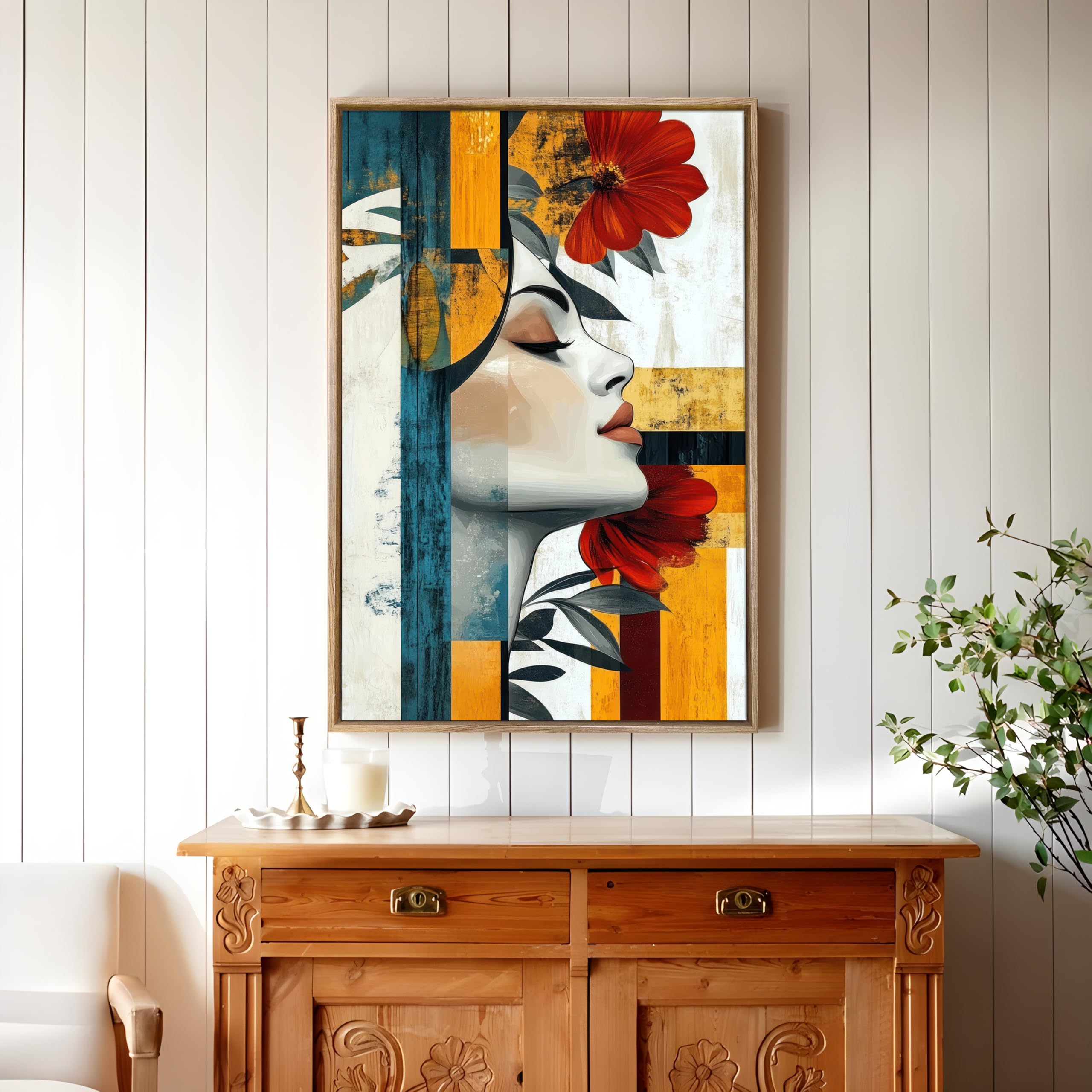 Abstract Geometric Canvas Painting - Beige, 23x35 Inch -26 Abstract Geometric Canvas Painting - Beige, 23x35 Inch -26