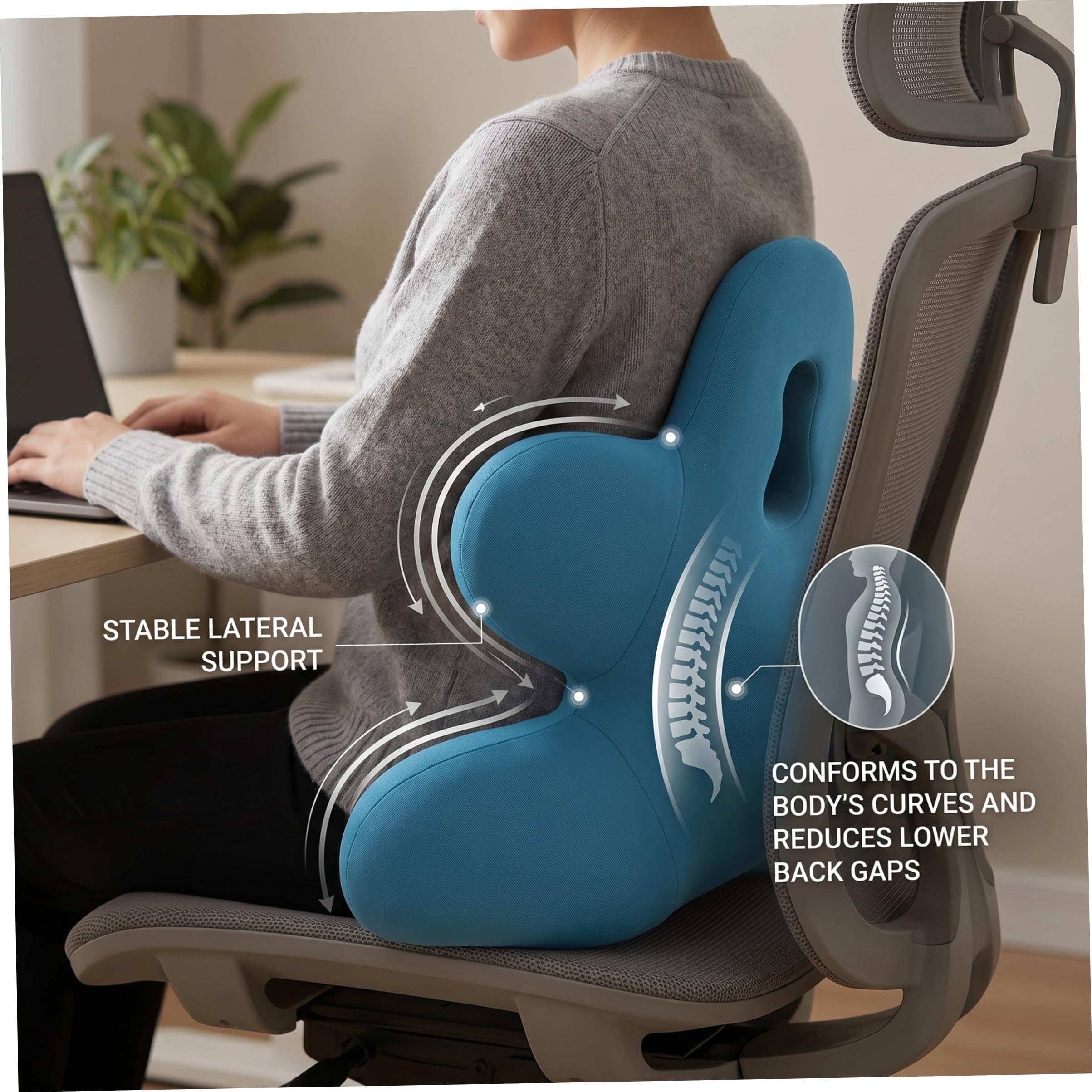 Almohada lumbar ergonómica para silla cojín de soporte para la espalda de silla de oficina espuma viscoelástica de alta densidad azul pavo real 18.89x16.93x6.30in Almohada lumbar para soporte