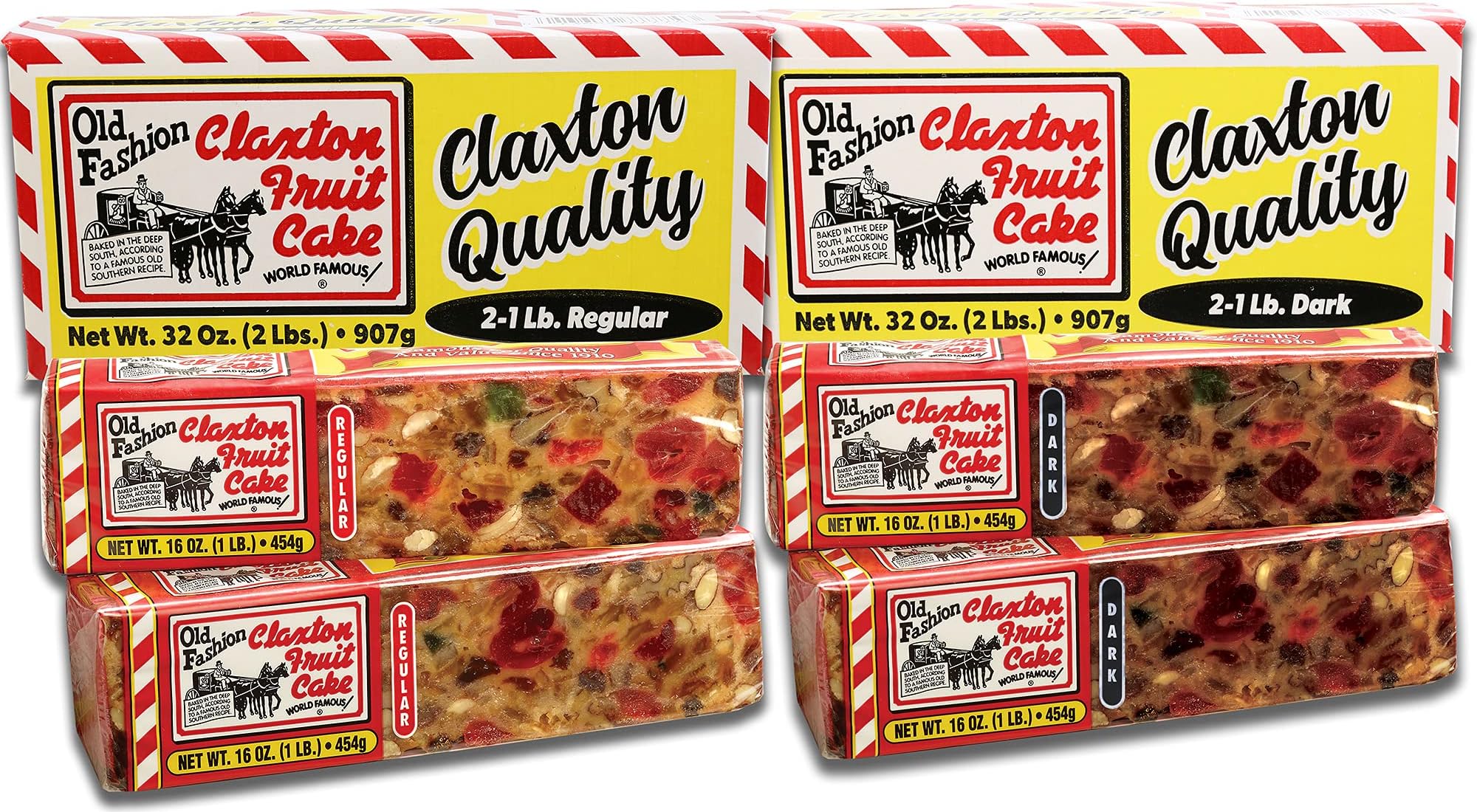 Claxton Fruit Cake-2 Regular and 2 Dark One-Pound Cakes