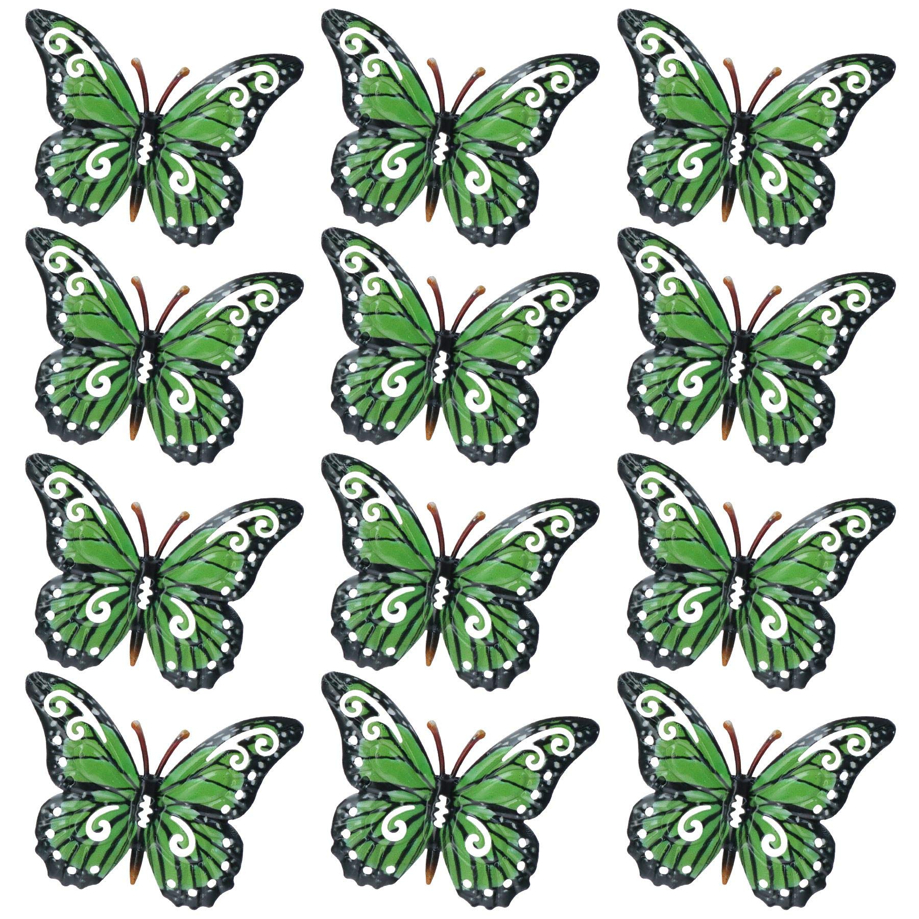Mariposas pequeñas de metal verde para decoración de pared en jardín