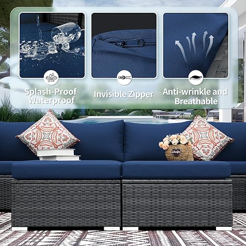 Miniatura 4 de FINCATI Fundas de cojín de repuesto de 14 piezas para patio al aire libre con cremallera, fundas de repuesto para sofá seccional para exteriores con