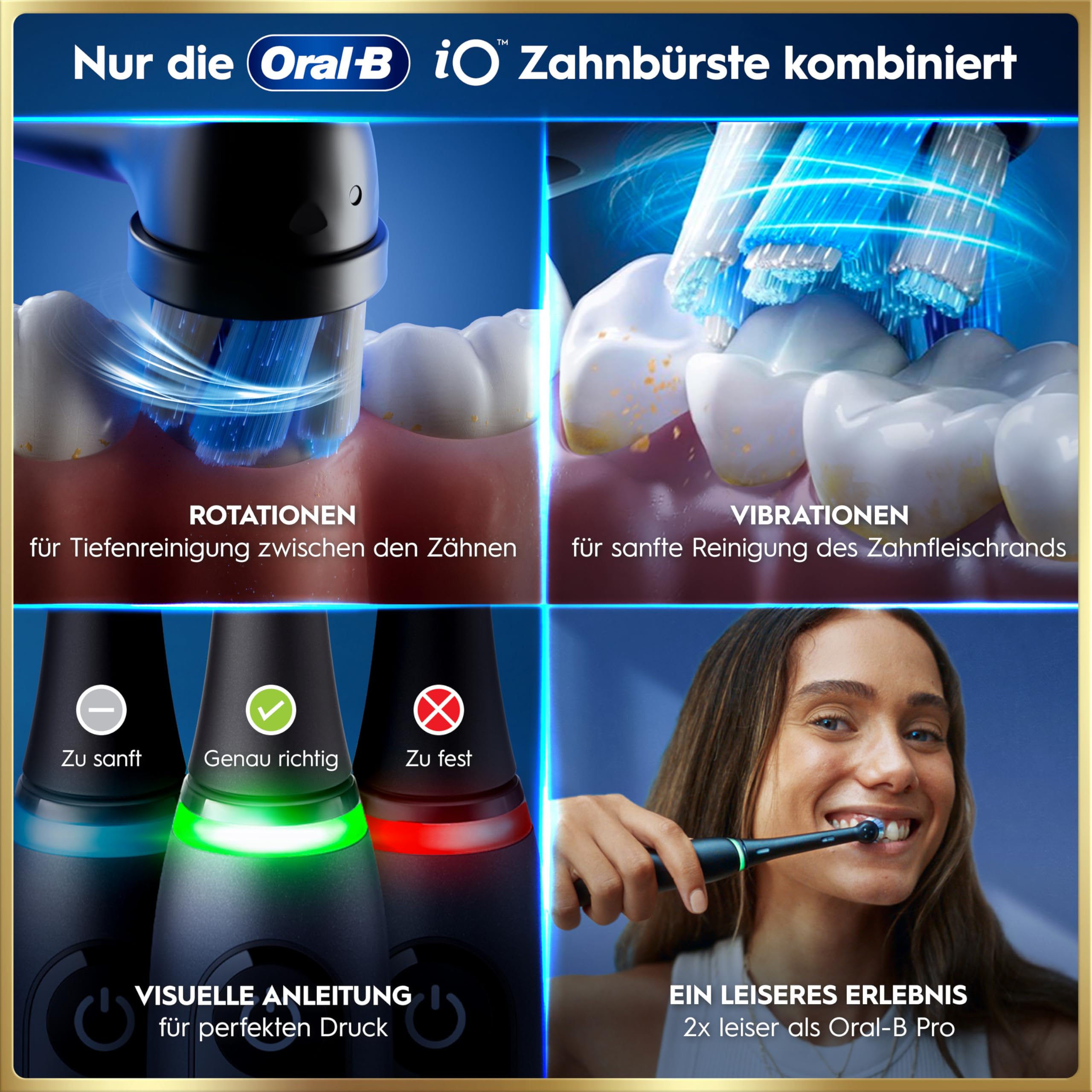 Oral-B iO Series 9 Elektrische Zahnbürste, Schwarz | Inkl. 3 Aufsteckbürsten, Lade-Reise-Etui, CHIP Testsieger (11/25), Electric Toothbrush mit 7 Modi für Zahnpflege
