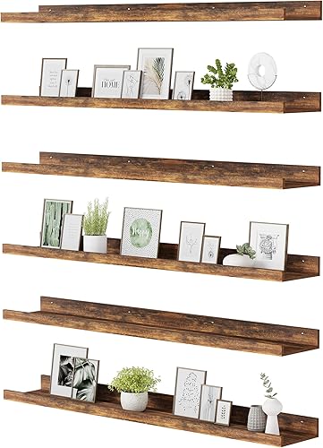 Miniatura 14 de upsimples Estantes flotantes para pared, juego de 6 estantes de pared para almacenamiento decorativo, estante de madera montado en la pared para