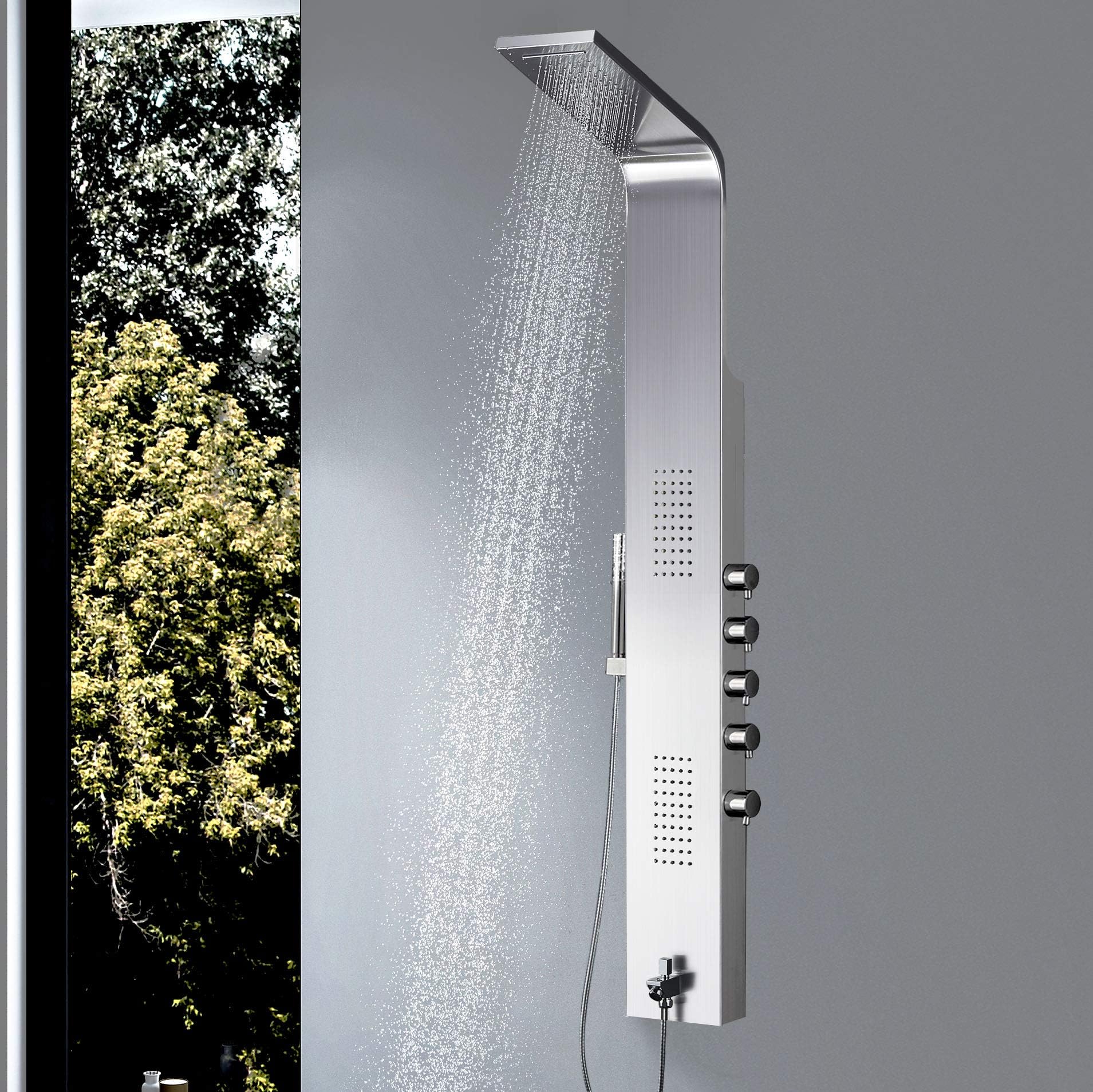 Vantory Shower Panel Systerm Wall Panels #304 Stainless Steel Mount Multi-Function Tower Massage With Body Jets Tub Spout Rainfall Waterfall Showerhead