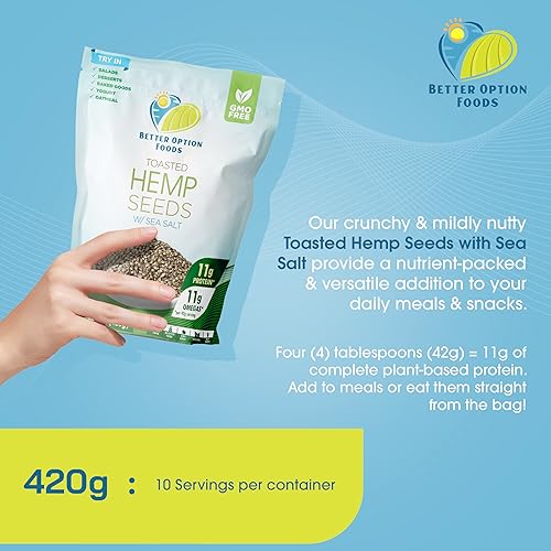 Miniatura 4 de Semillas de cáñamo tostadas con sal marina, sin OMG, sin soja ni gluten, bocadillos proteicos a base de plantas, paleo, veganas, aptas para dieta