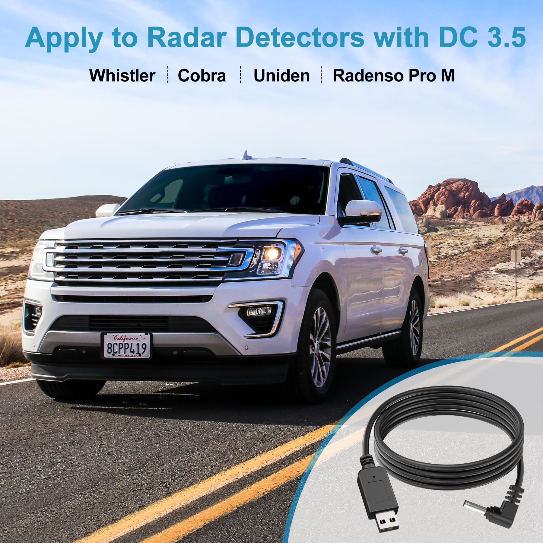 Escort Redline 360c Radar Detector Radar Detector Power Cable - USB To DC3.5 Plug For Cobra, Uniden, Whistler Detectors Uniden R7