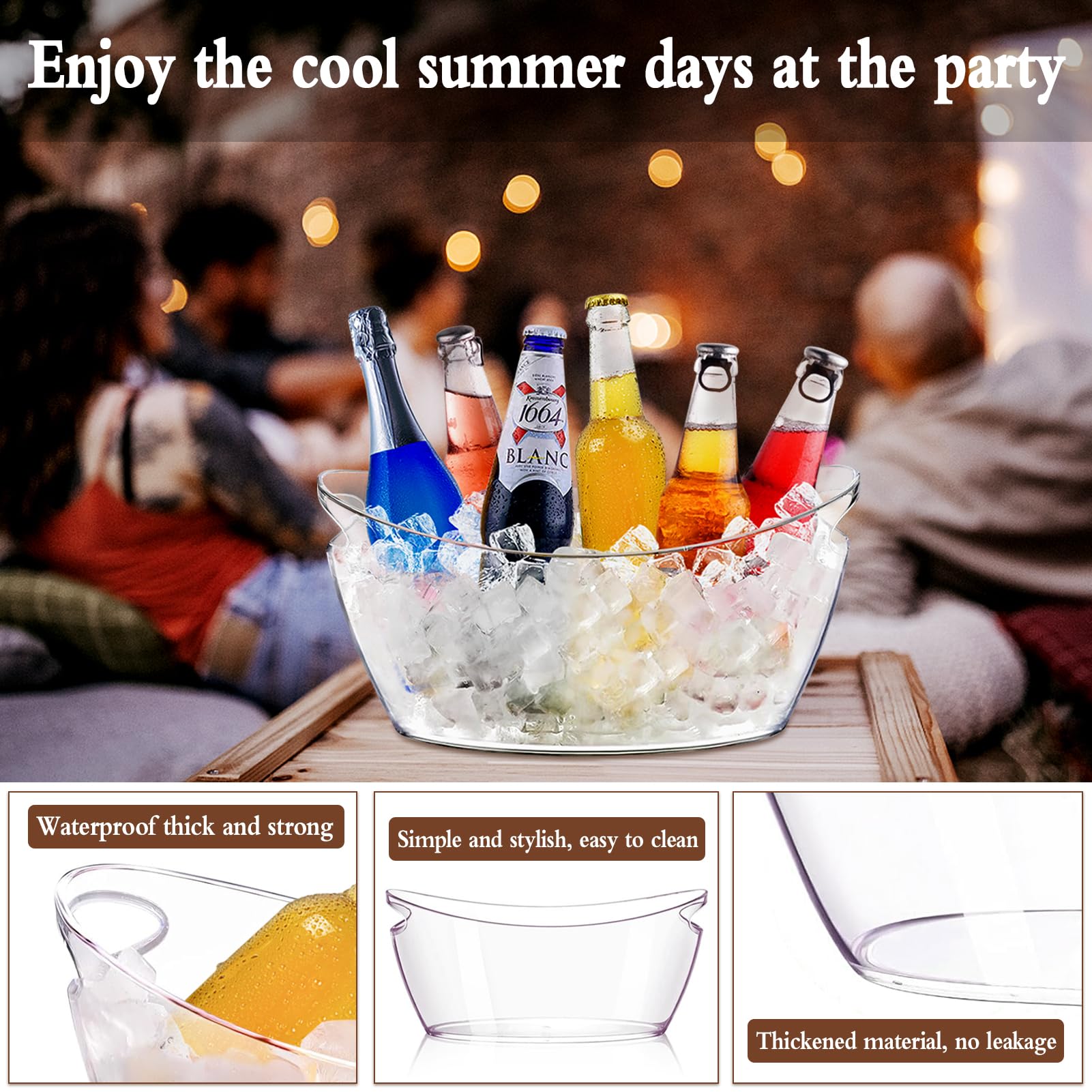 OGGI Clear Acrylic Square Ice Bucket With Handles - 8" X 8" Drink Chiller For Parties, Bars, & Entertaining