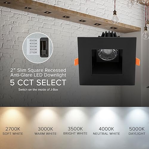 Miniatura 5 de Maxxima Downlight LED ultra delgado empotrable antirreflejos de 2 pulgadas, clasificación IC sin latas, 450 lúmenes, temperatura de 3 colores