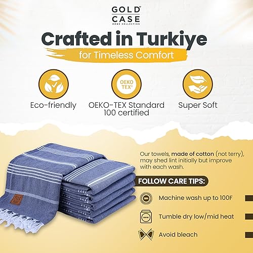 Miniatura 3 de Gold Case Lycia - Toalla pestemal turca multiusos de 100 % algodón para baño, playa, 70 x 38 pulgadas, tamaño XXL, azul marino, juego de 6