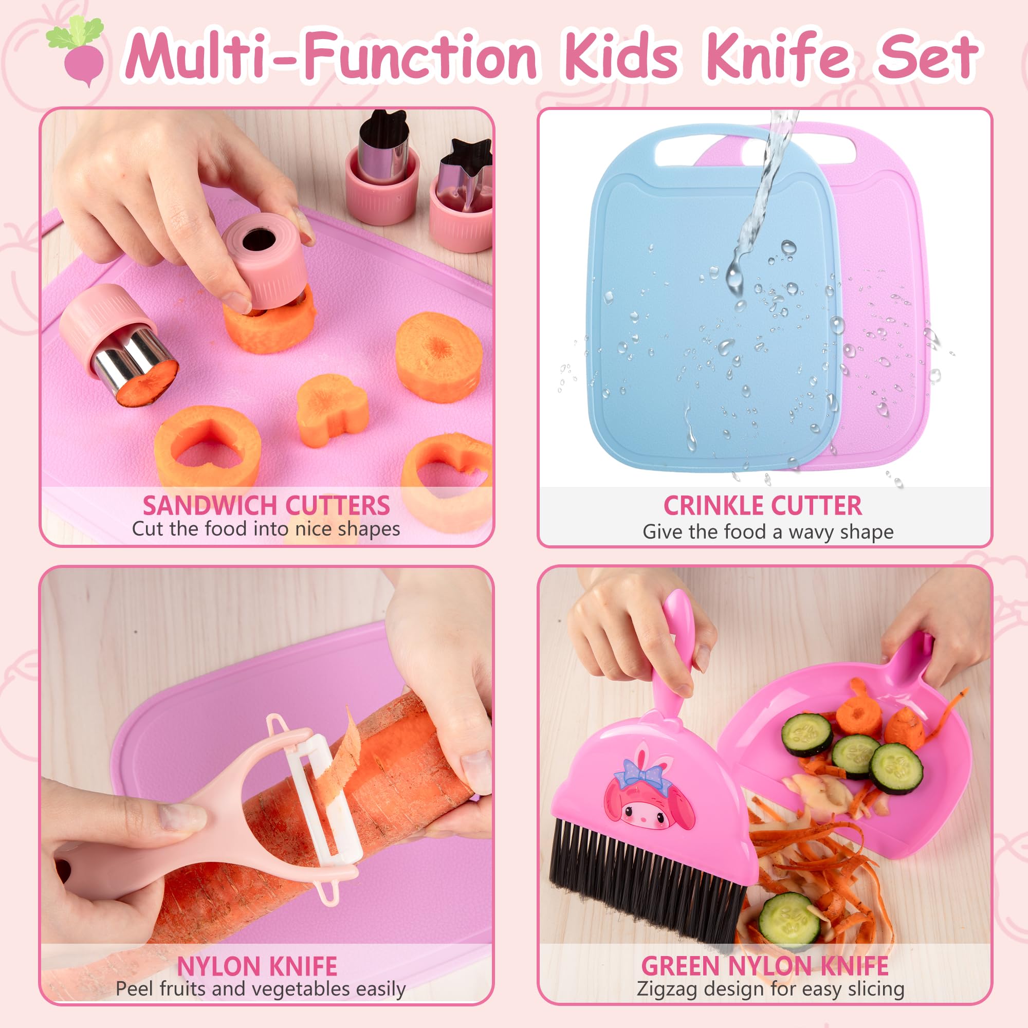 18 Pezzi Coltelli da Cucina per Bambini Set, Coltello Bambini Montessori per Tagliare, Coltelli Bambini per Tagliare, Regalo di Natale o di Compleanno Perfetto per I Bambini di Età Superiore ai 3 Anni