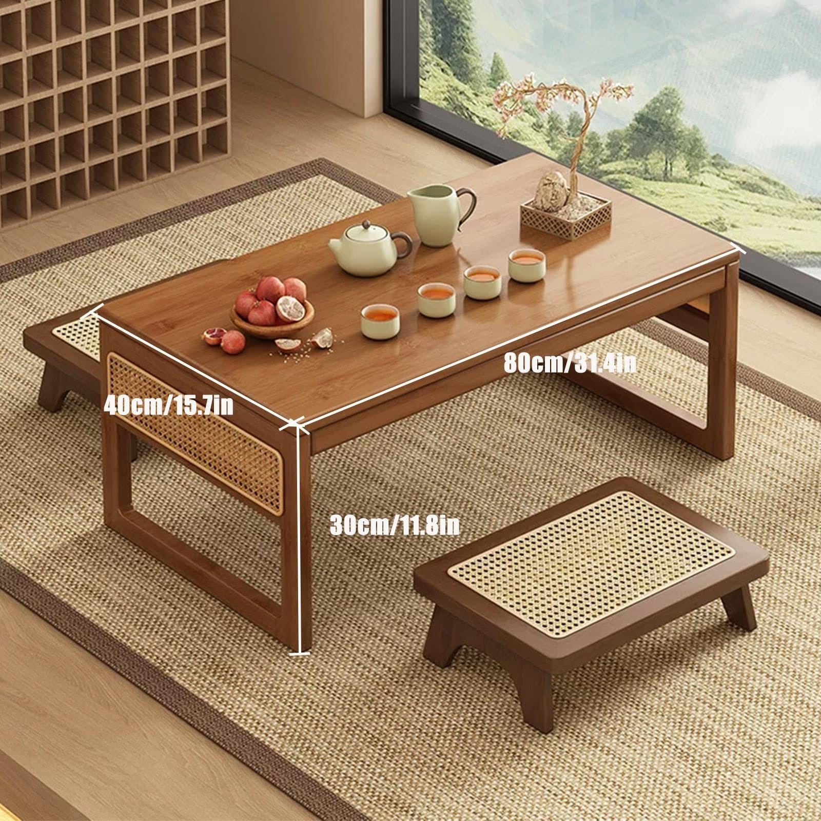 Mesa de centro plegable japonesa de bambú, Mesilla de té y café, portátil