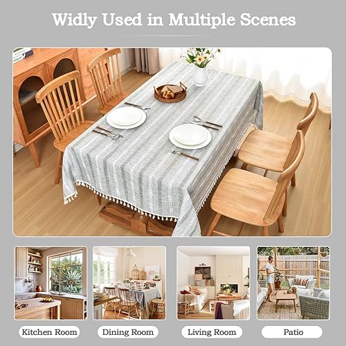 Miniatura 6 de Veblandy Mantel rústico bordado de lino con borlas, mantel rústico para mesa de comedor de cocina, sin arrugas, para mesas rectangulares, 55 x 70