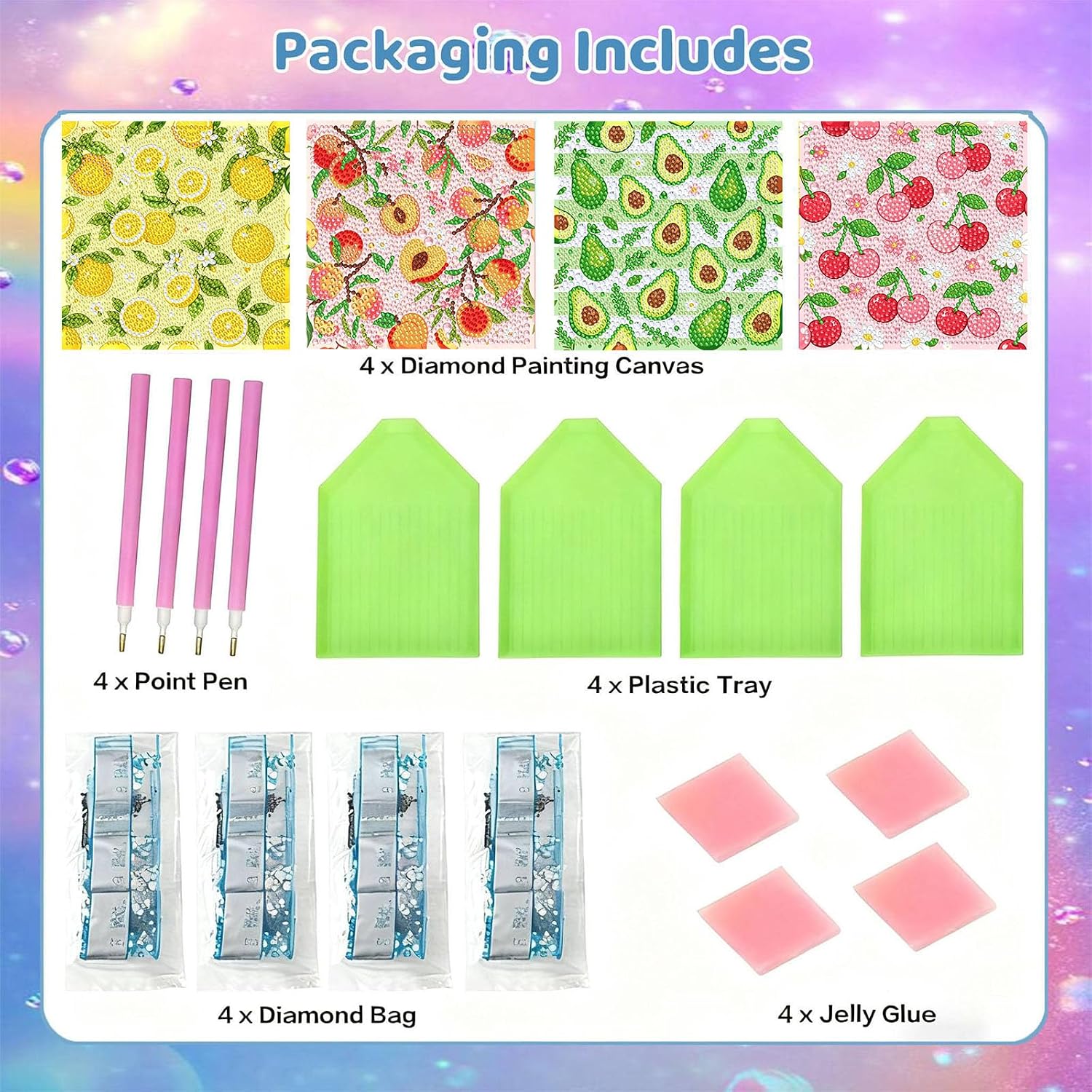 bleihum 4 Pack Diamond Art Painting Kits for Kids Ages 8-12 Fruit 6x6inch image 2