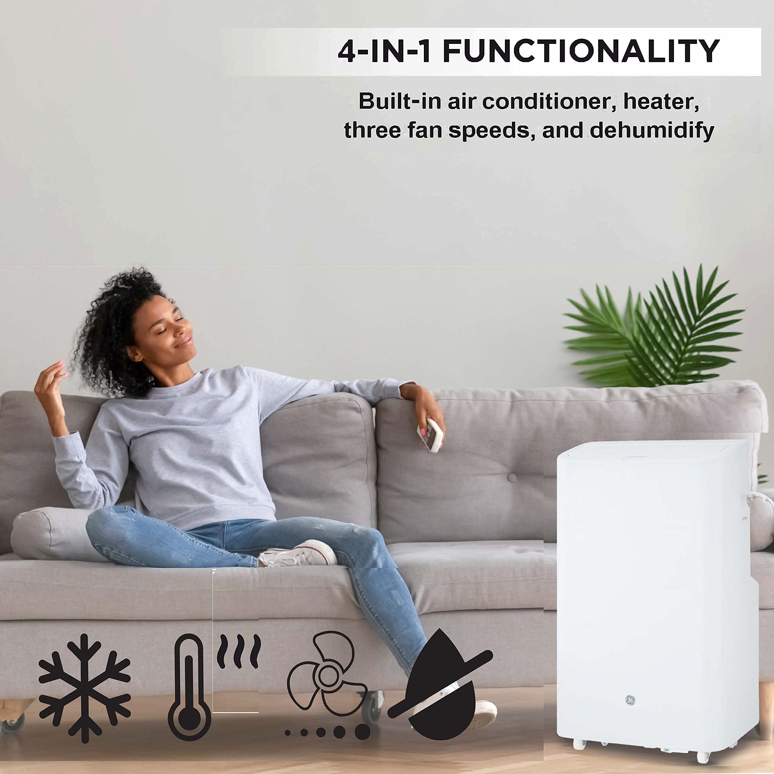 Amazon.com: GE 4-in-1 Technology | Air Conditioner, Space Heater,  Dehumidifier & Portable Fan | 13,000 BTU | Easy Install Kit Included |  Cools & Heats Large Rooms Up to 550 Sq Ft |