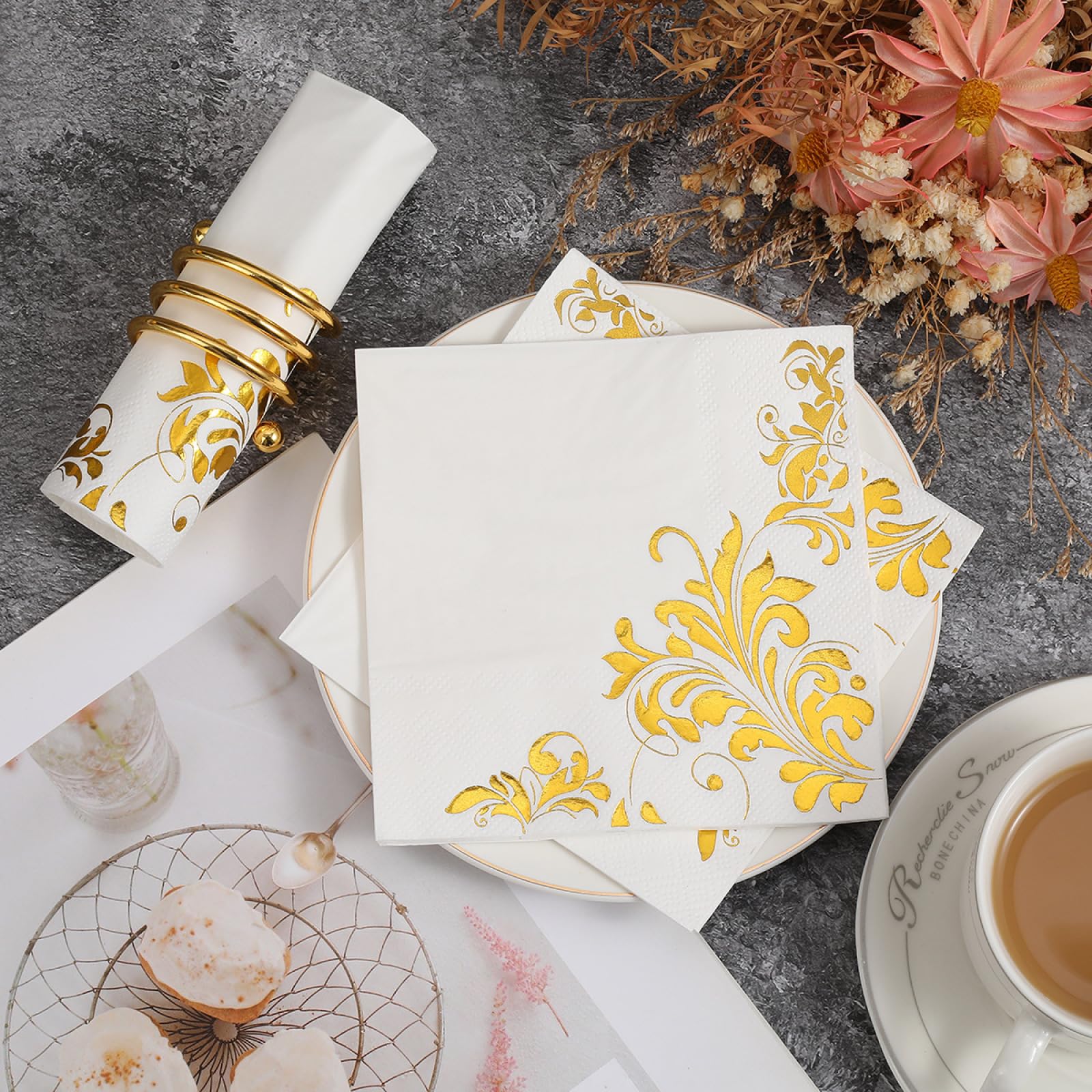 Tovaglioli di Carta Retro Oro Bianco Tovaglioli per Decoupage Decorati Tovaglioli Bar Compleanno Carta Lgienica Tovagliolo Decorazione Da Tavola Usa e getta Per Matrimoni Feste 30 Packs(33x33cm)