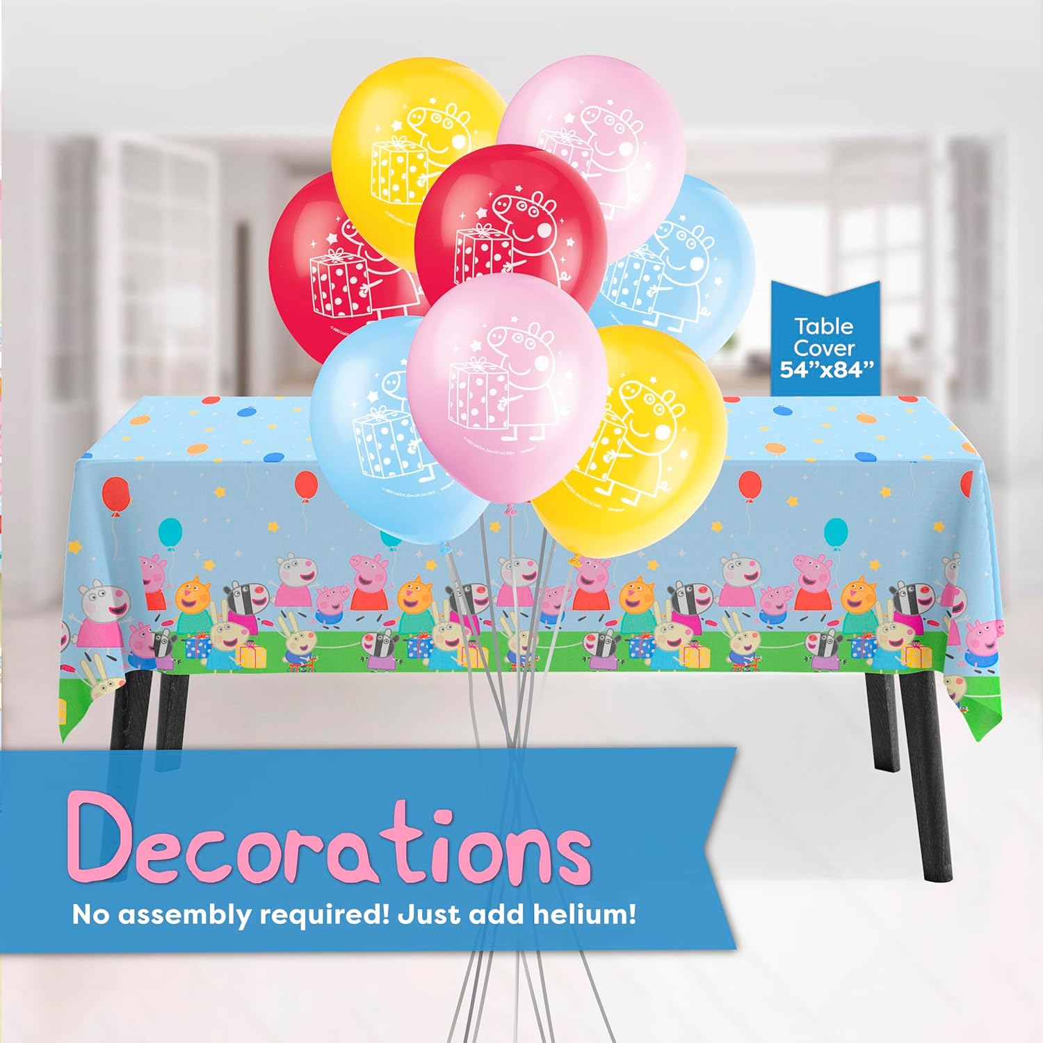 Peppa Pig Birthday Decorations | Serves 16 | Balloons, Tablecloth, Plates, Napkins, Sticker | Peppa Pig Party Decorations