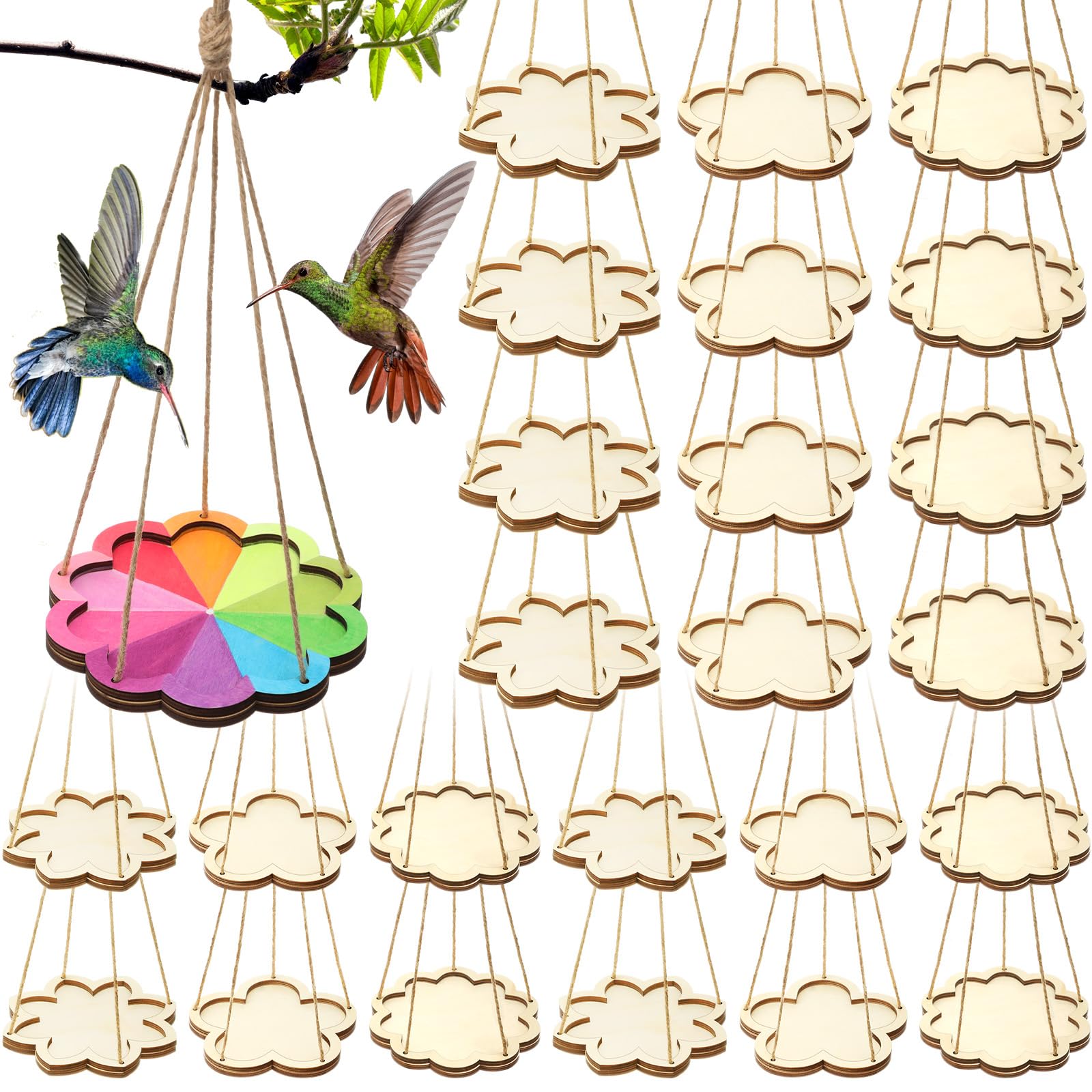 DoubleFill Kit di 48 mangiatoie per uccelli per bambini dai 3 agli 8 anni, crea le tue mangiatoie per uccelli fai da te per dipingere mestieri per giardino primaverile decorazione esterna progetti di