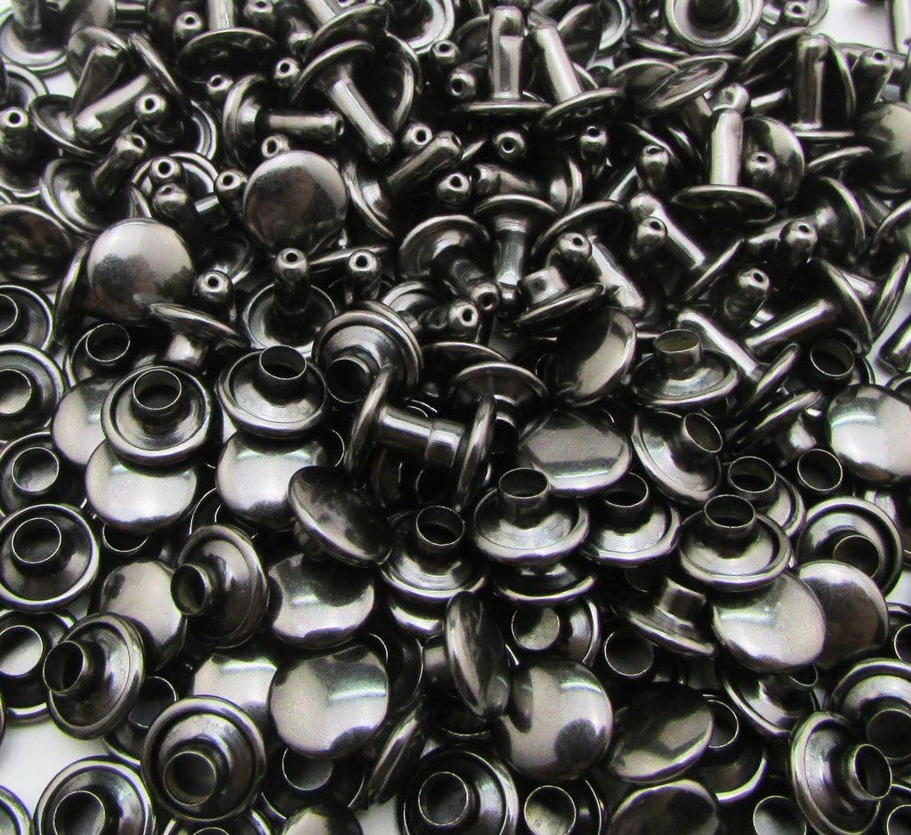 Amanteao Gun Black Double Cap Rivets Plane Cap 12mm and Post 8mm Pack of 100 Sets