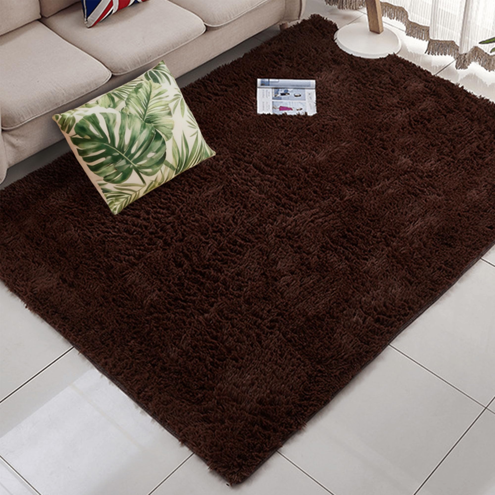 Tapis de salon lavable 280 x 320 cm brun avec dessous antidérapant