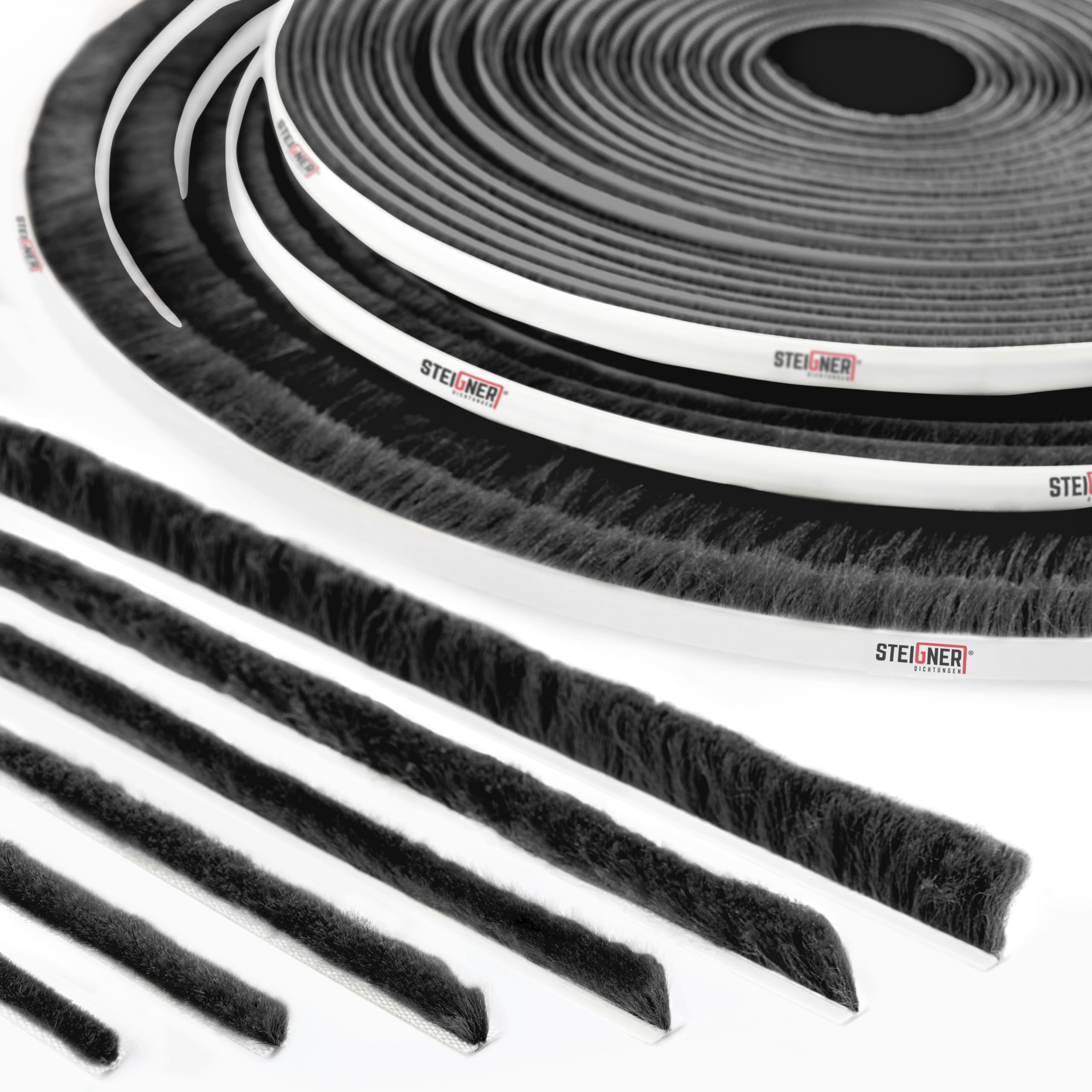 STEIGNER Burlete de cepillo autoadhesivo negro 22 mm x 30 m - Burlete para puertas de garaje exteriores - Protección contra el viento, protección contra el polvo, protección contra insectos