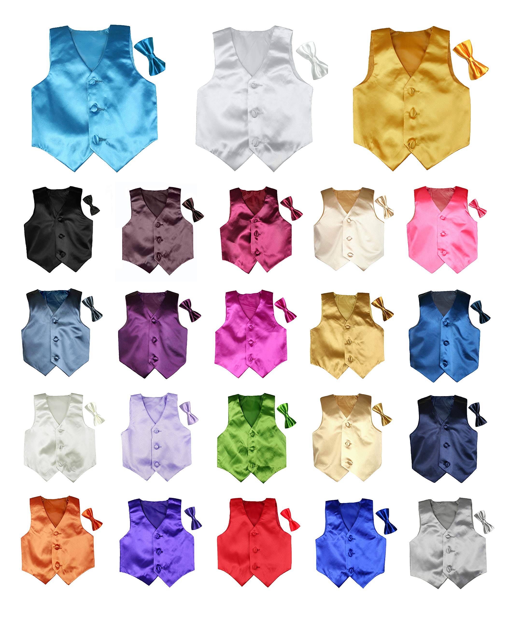 Classic Gift Wedding Party Tuxedo Suits Color Satin Vest & Bow tie Only Boy Kids Preadolescence Size 5-14 (5, Navy)