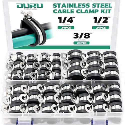 Miniatura 21 de Abrazaderas de cable de 125 piezas, 12 tamaños de abrazaderas de cable aisladas acolchadas con revestimiento de goma de acero inoxidable, kit