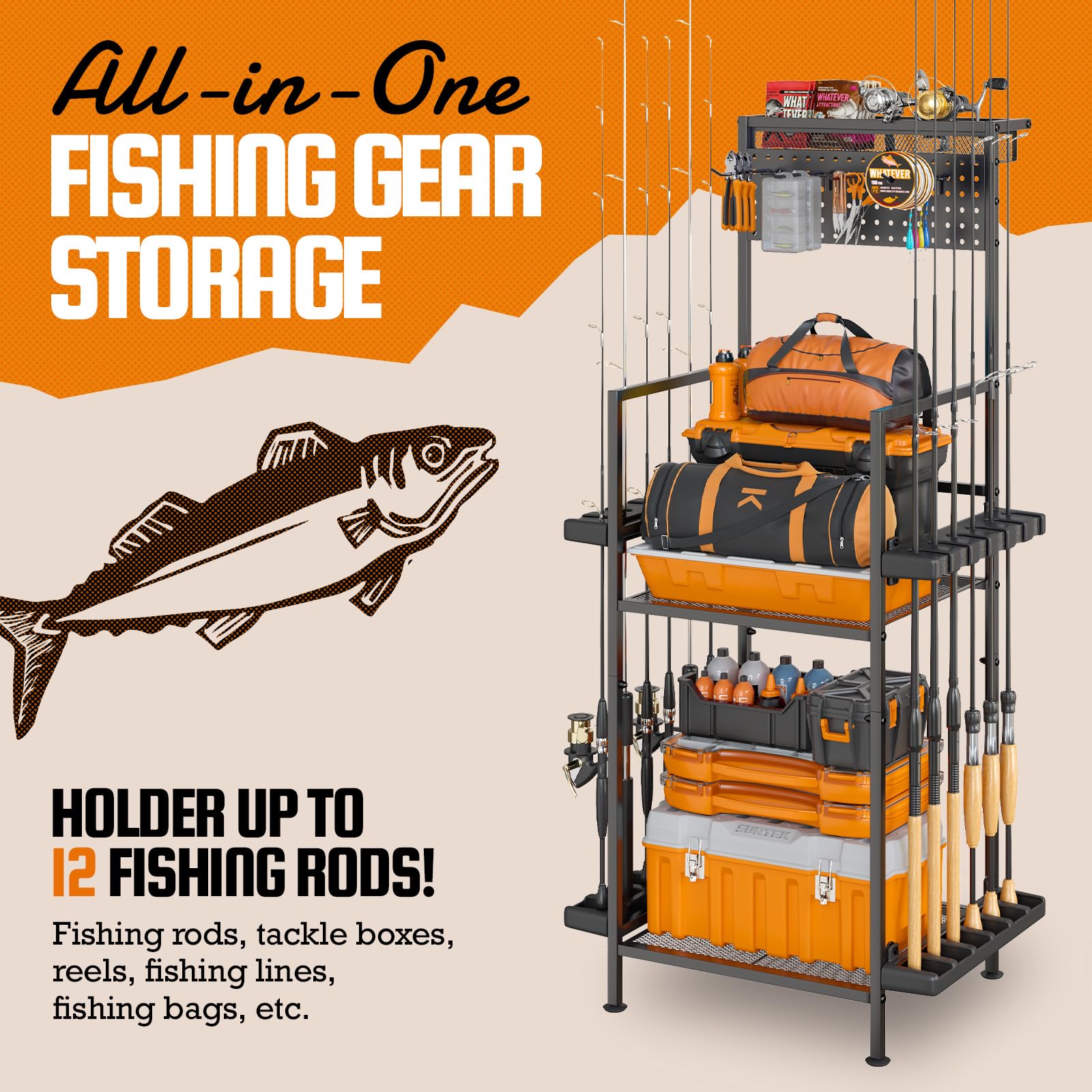 basket for fishing pole storage Low Handle Wicker - Antique Walnut Brown Vertical design maximizes storage while minimizing floor space YQSLYSF Fishing Rod Holders for