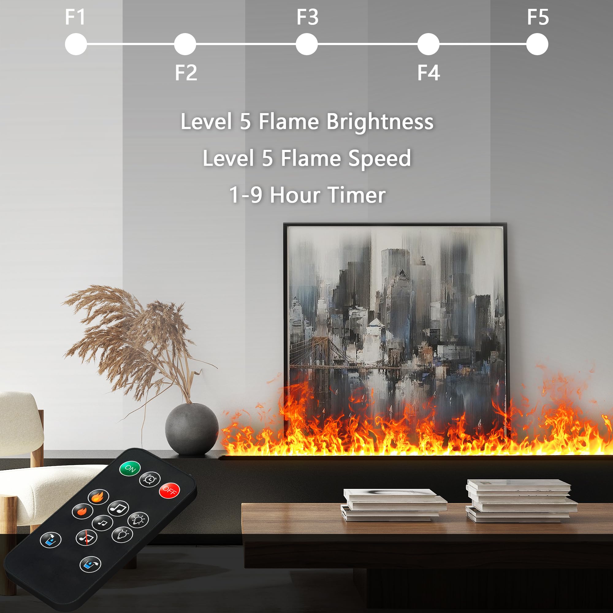 Elektrischer Kamin, 3D-Wasserdampf-Kamin, versenkt, realistische zerstäubte Flamme, mit Wasser und Fernbedienung, elektrischer Dampfkaminofen (Größe: L 81,5 x B 7,87 x H 8,68 cm)