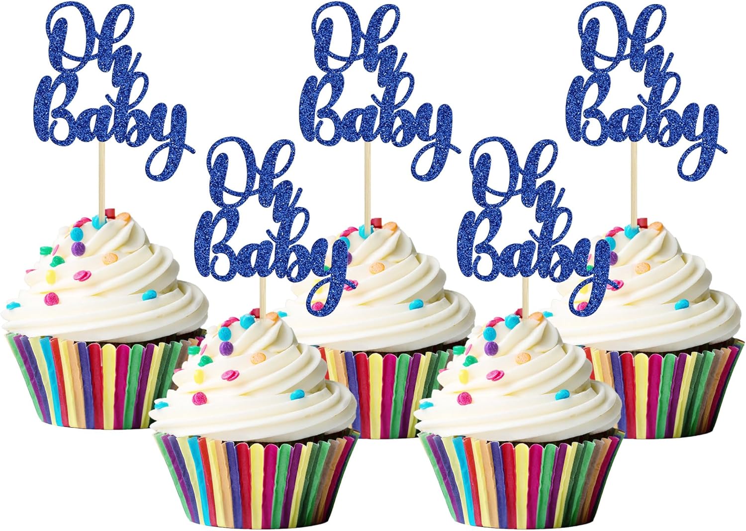Gyufise 36Pcs Oh Baby Cupcake Toppers Glitter Baby Shower
