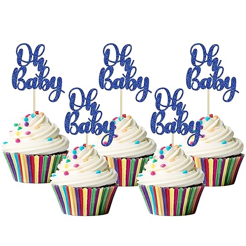 Miniatura 21 de Gyufise 36 piezas Oh Baby Cupcake Toppers Glitter Baby Shower Cupcake Picks Oh Baby Cake Decoraciones para revelación de género Baby Shower Niños
