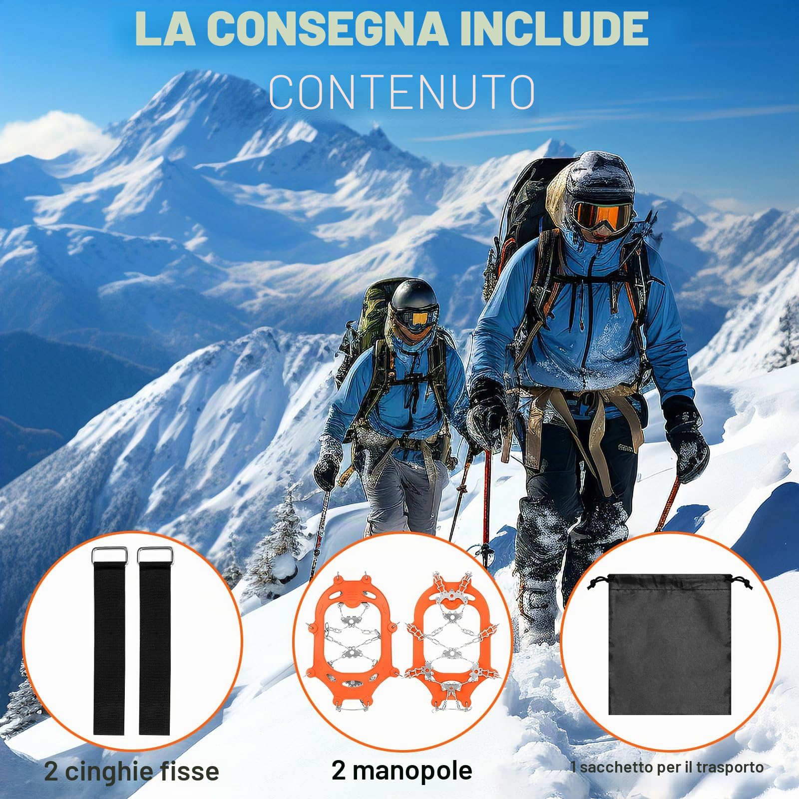 Ramponi per Scarponi,Ramponi da Ghiaccio per Scarponi,24 Denti,Portatile Ramponcini,per trekking invernale,Trekking Trail Running da Antiscivolo,Camminare su Neve e Ghiaccio Campeggio