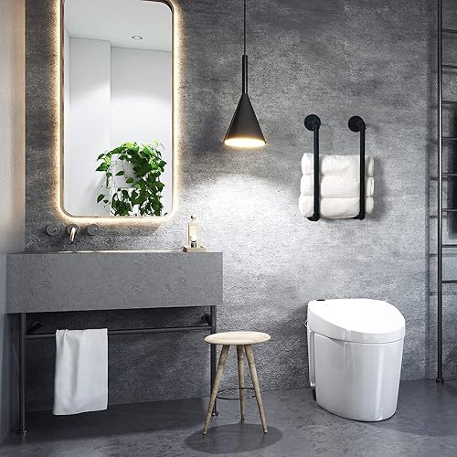 Miniatura 2 de HouseAid Toallero de tubo industrial, soporte de almacenamiento de toallas de baño de granja, organización de toallas de estilo vintage, montado en