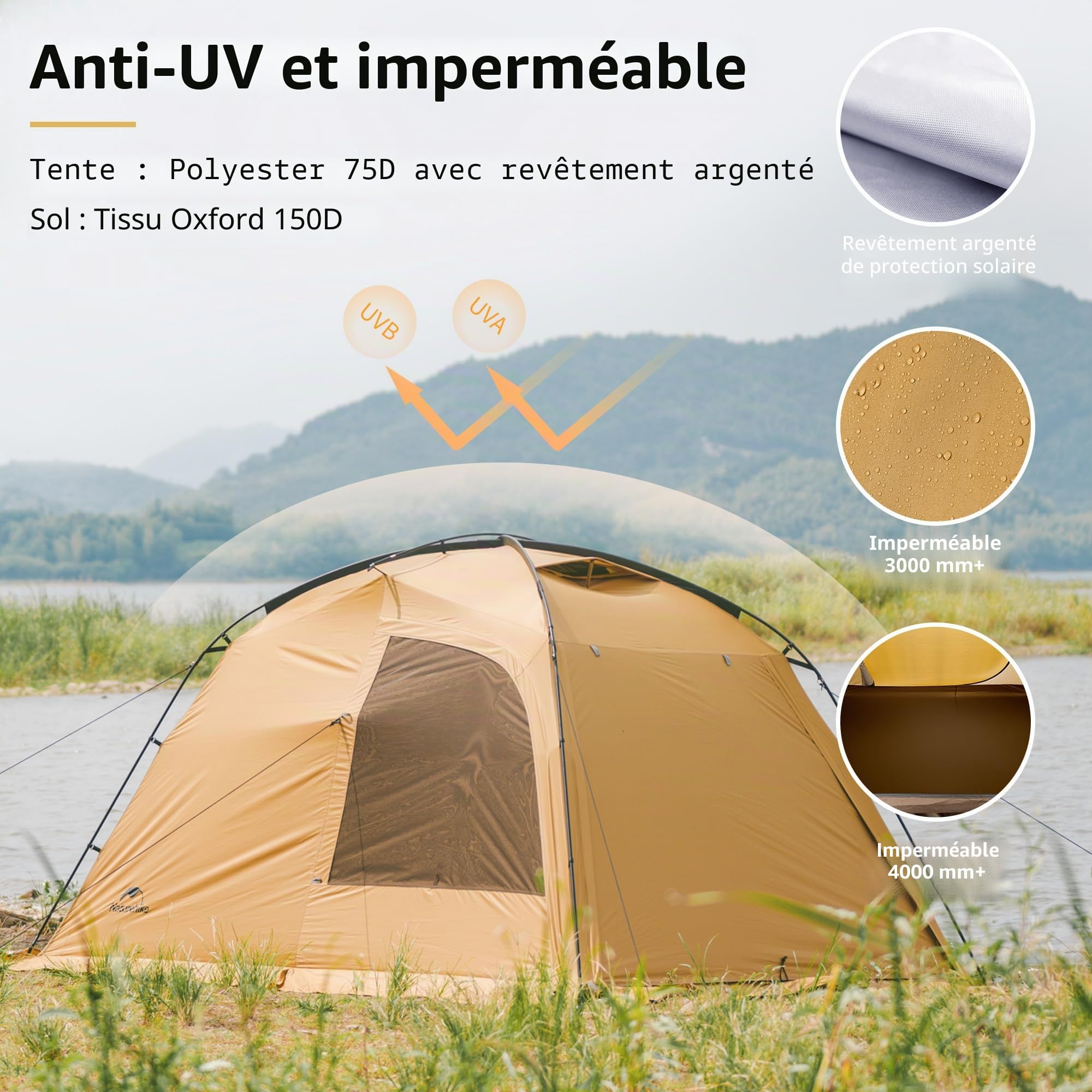 Naturehike Tente Bivouac 2-4 & 3-6 Personne Place Tente de Camping Tente d'auvent étanche pour la Maison, adaptée aux Voyages en Voiture, à la randonnée et au Camping