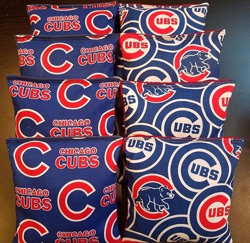 BackYardGamesUSA Bolsas de frijol para cornhole 8 con regulación ACA para todo tipo de clima, hechas con tela de béisbol Chicago resistente al agua